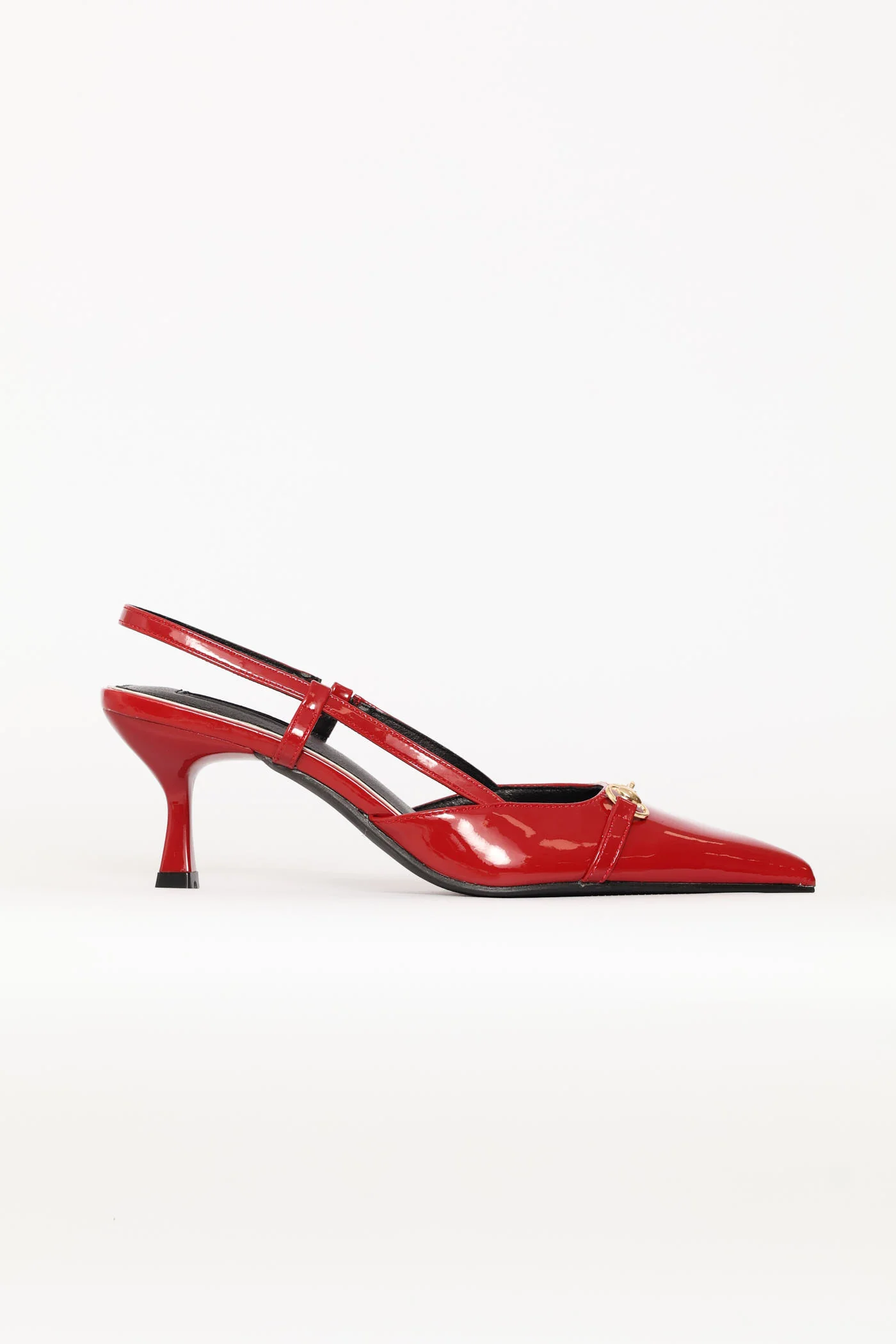 Pointy Patent Metal Trim Kitten Heel - Dark Red - Image 3