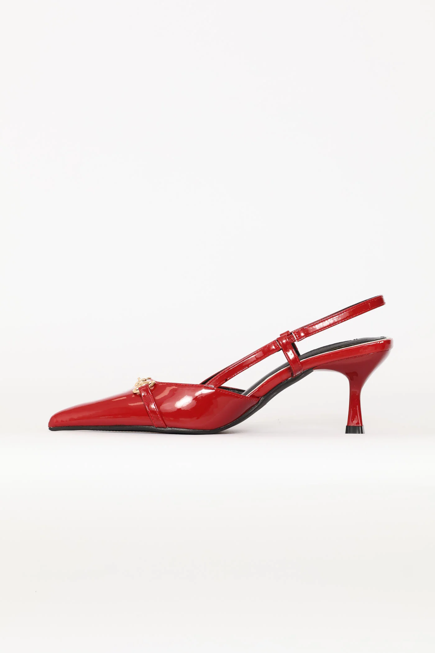 Pointy Patent Metal Trim Kitten Heel - Dark Red - Image 4