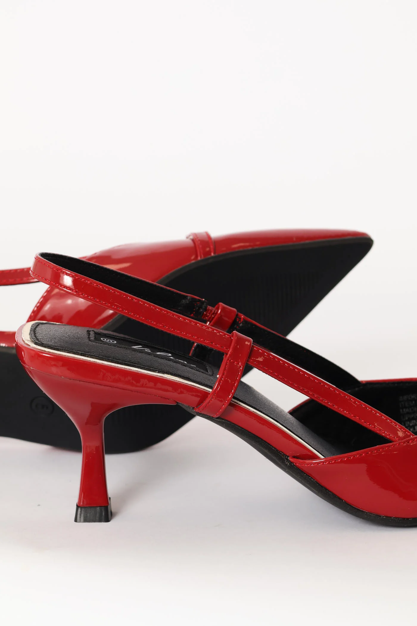 Pointy Patent Metal Trim Kitten Heel - Dark Red - Image 5