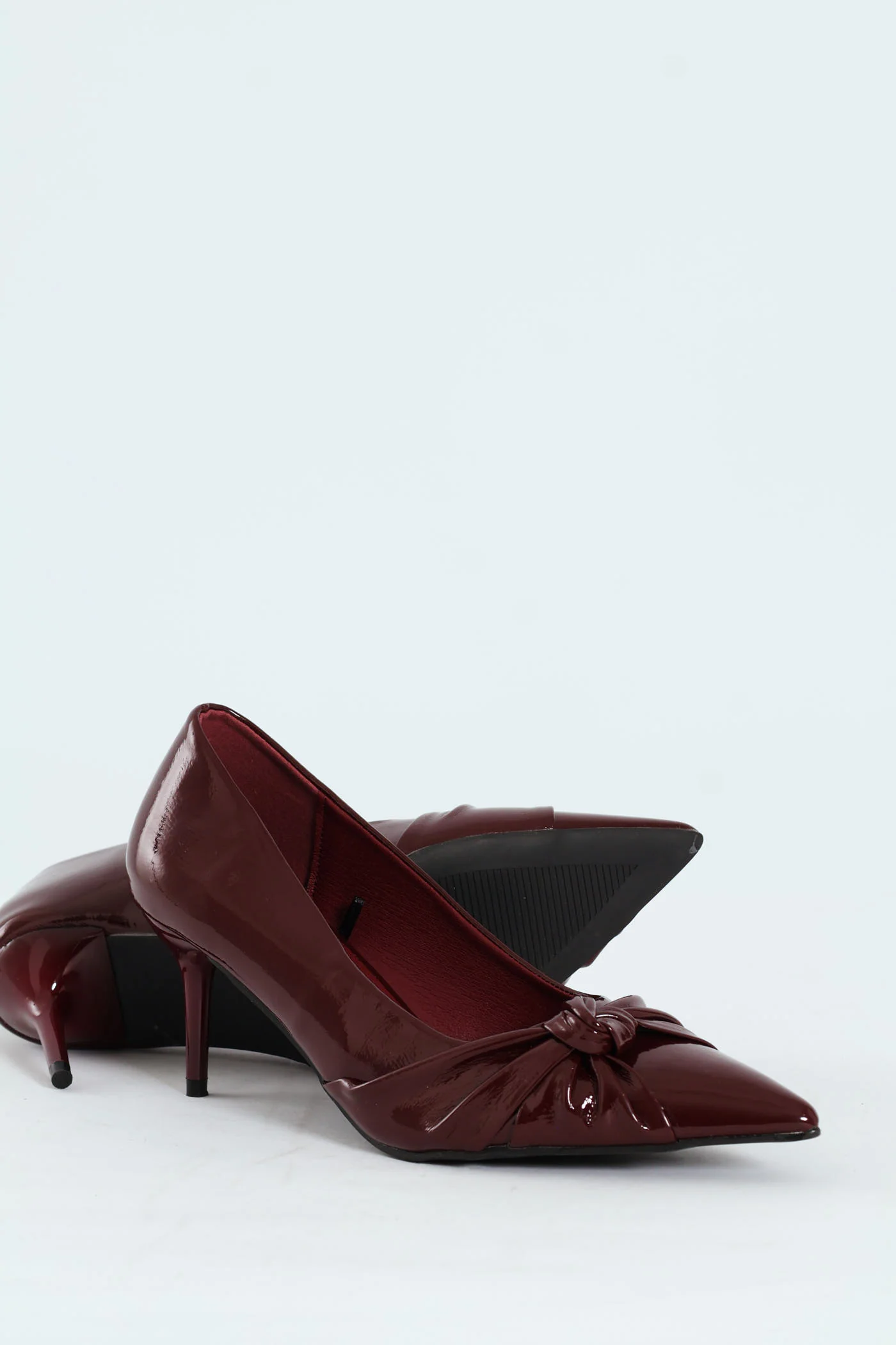 Pointy Twisted Fabric Court Heel - Burgundy - Image 5