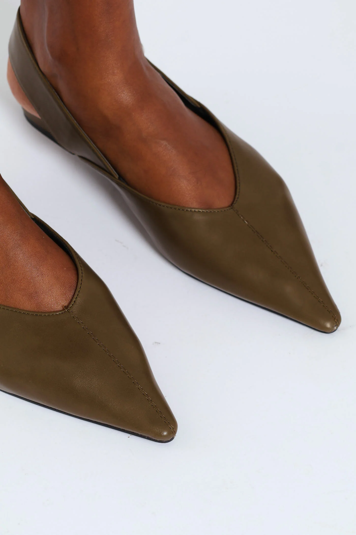 Pointy V-Cut Buckled Strap Slingback Mule - Khaki - Image 2