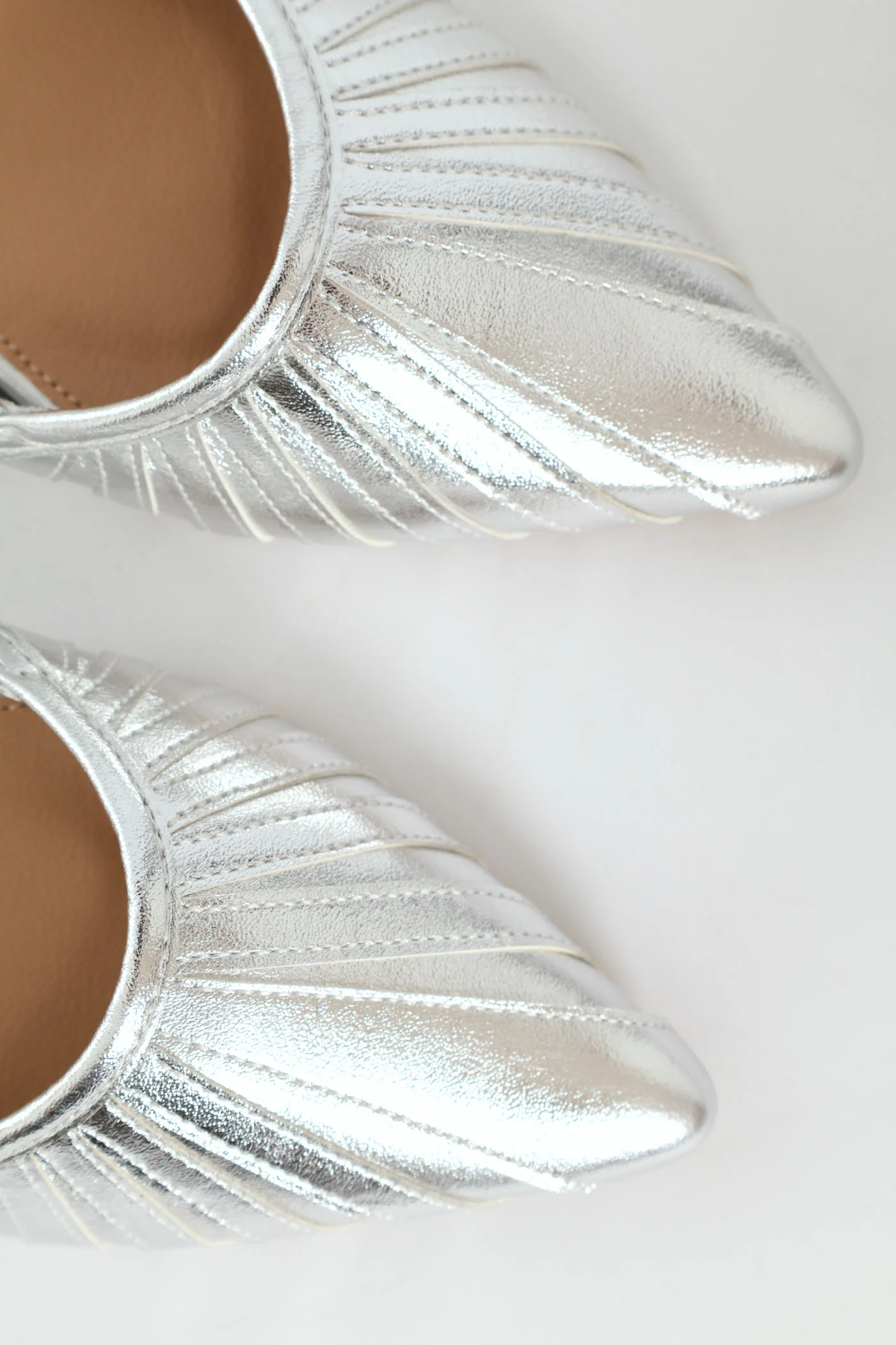 Pointy Webbed Mesh Slingback Heel - Silver - Image 2