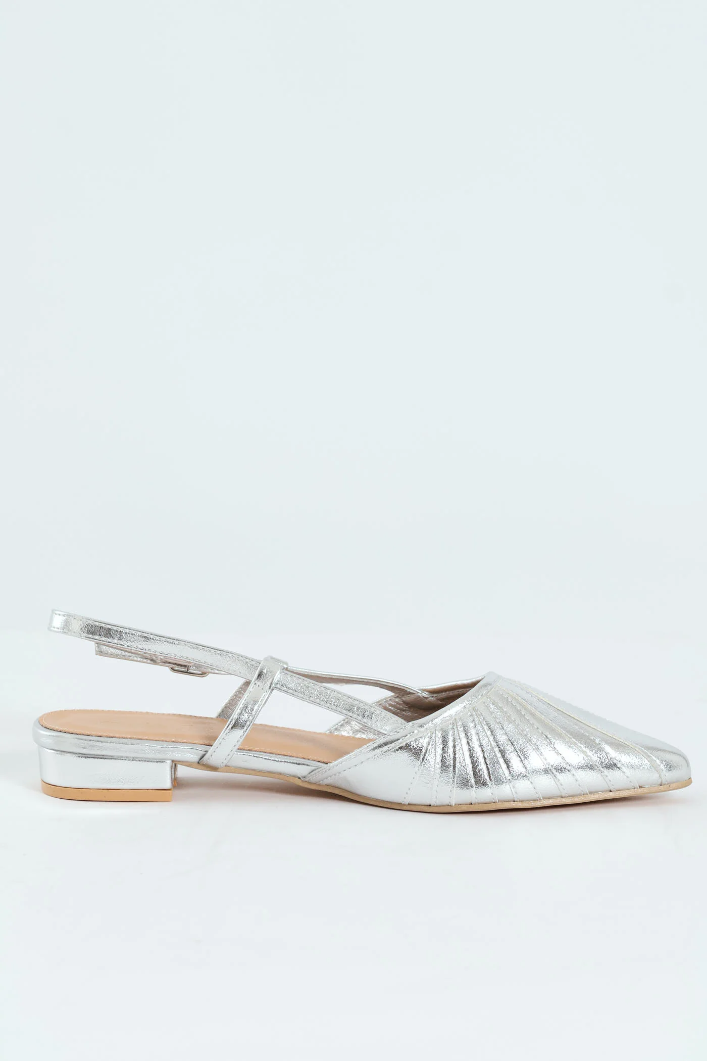 Pointy Webbed Mesh Slingback Heel - Silver - Image 6