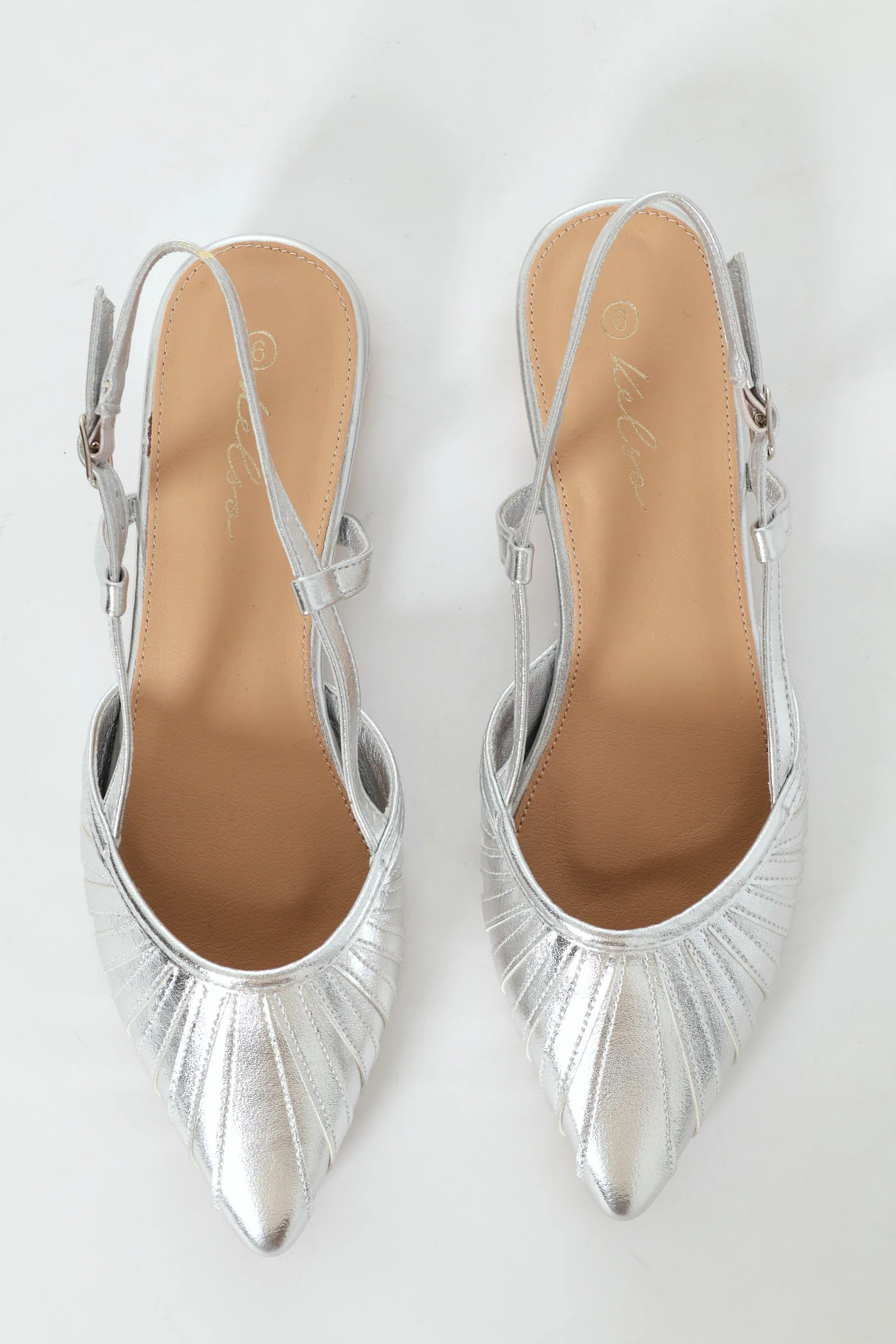 Pointy Webbed Mesh Slingback Heel - Silver - Image 7