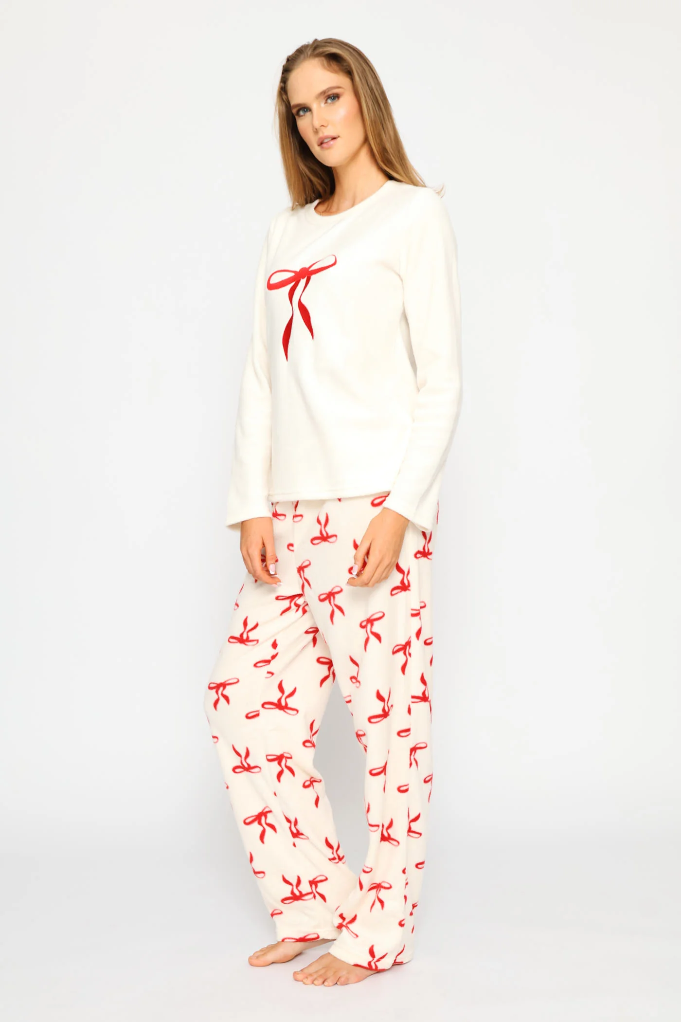 Polar Fleece Bows Set - White/Red - Image 4