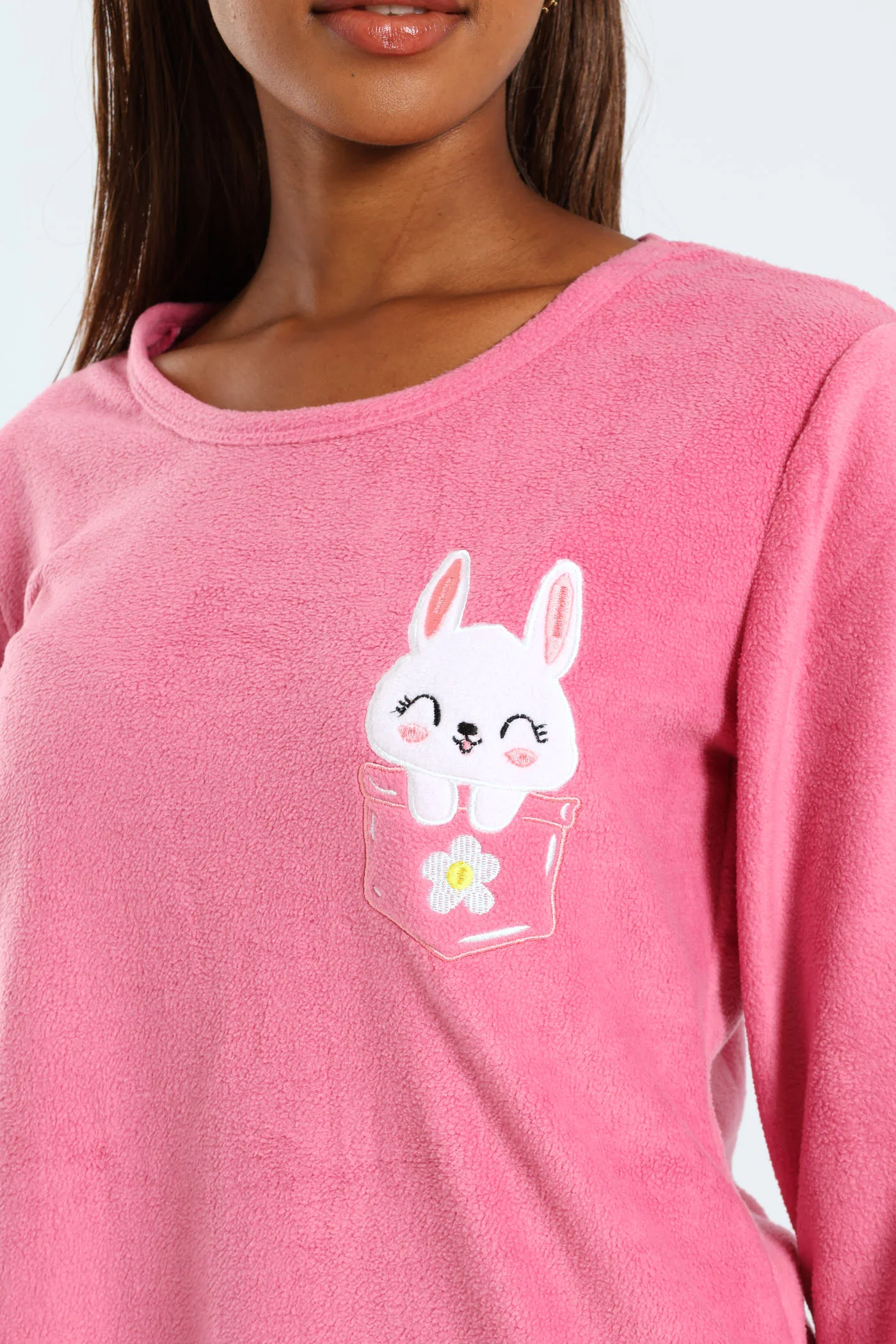 Polar Fleece Bunny Pocket Sleep Set - Pink - Image 2