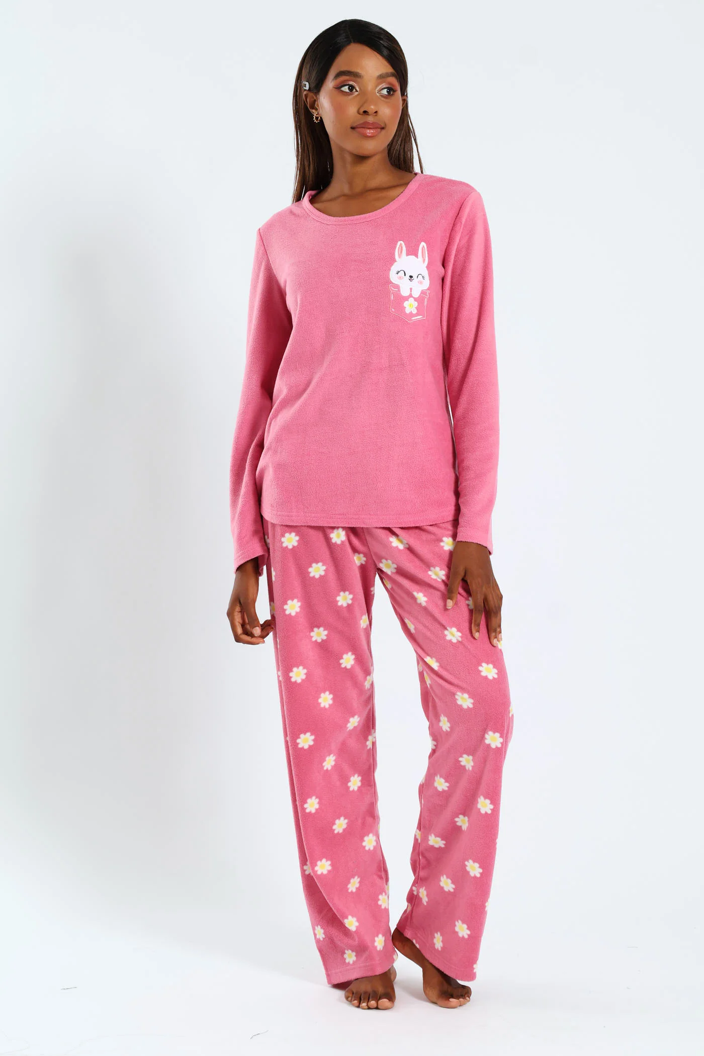 Polar Fleece Bunny Pocket Sleep Set - Pink - Image 4