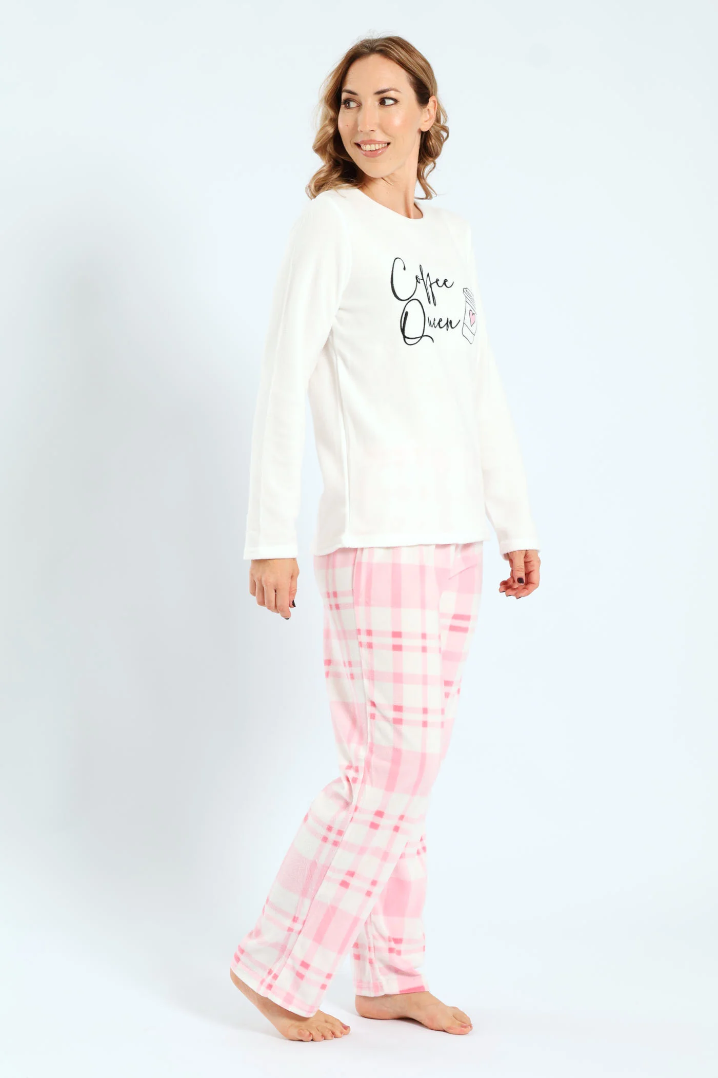 Polar Fleece Coffee Queen Sleep Set - White - Image 2