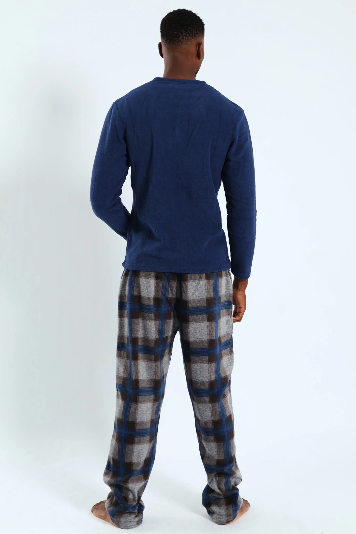 Polar Fleece Long Sleeve Top & Check Pant Pj Set - Indigo - Image 3