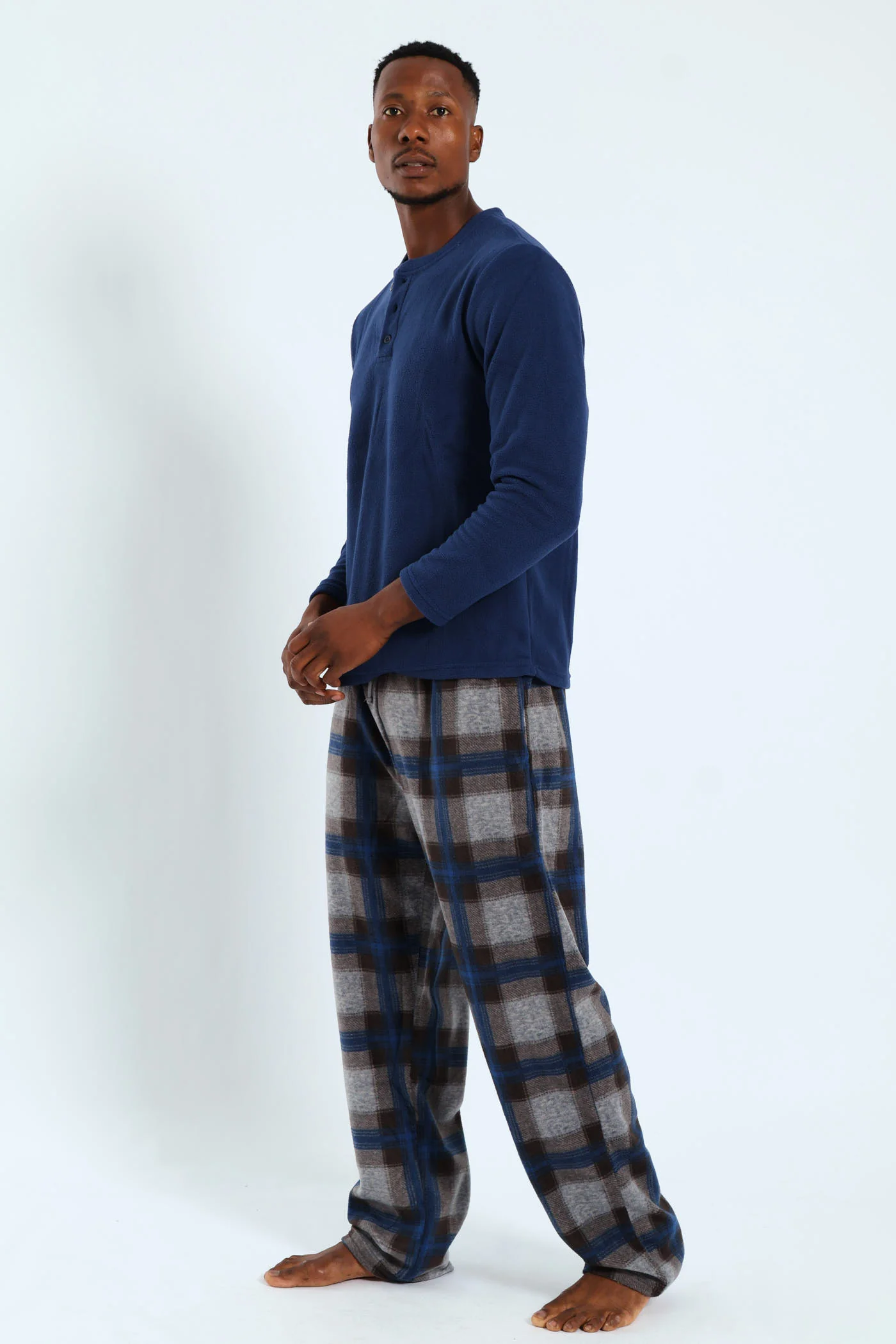 Polar Fleece Long Sleeve Top & Check Pant Pj Set - Indigo - Image 4