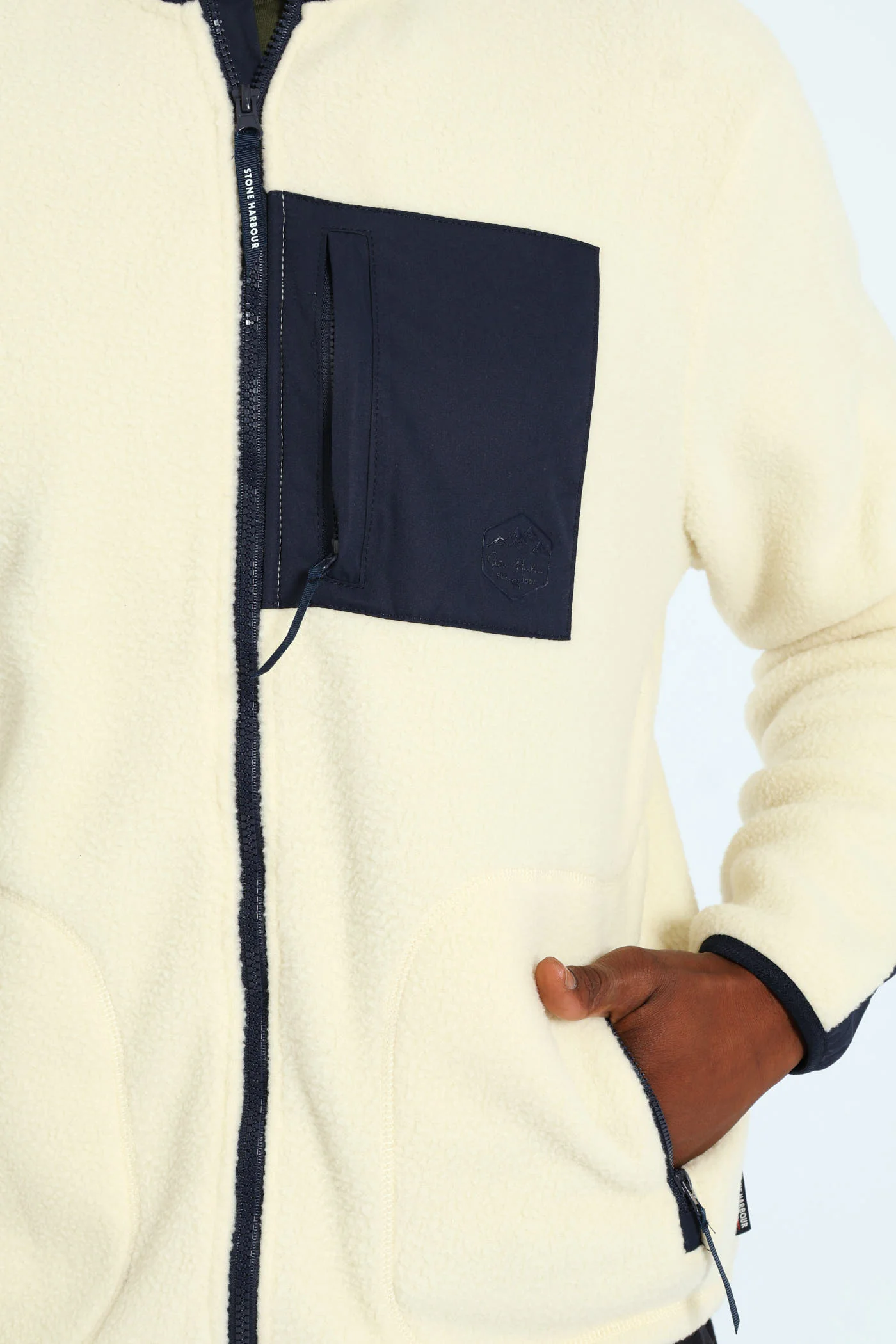 Polar Fleece Nylon Combo Zip Through Jacket - Light Stone/Navy - Image 10