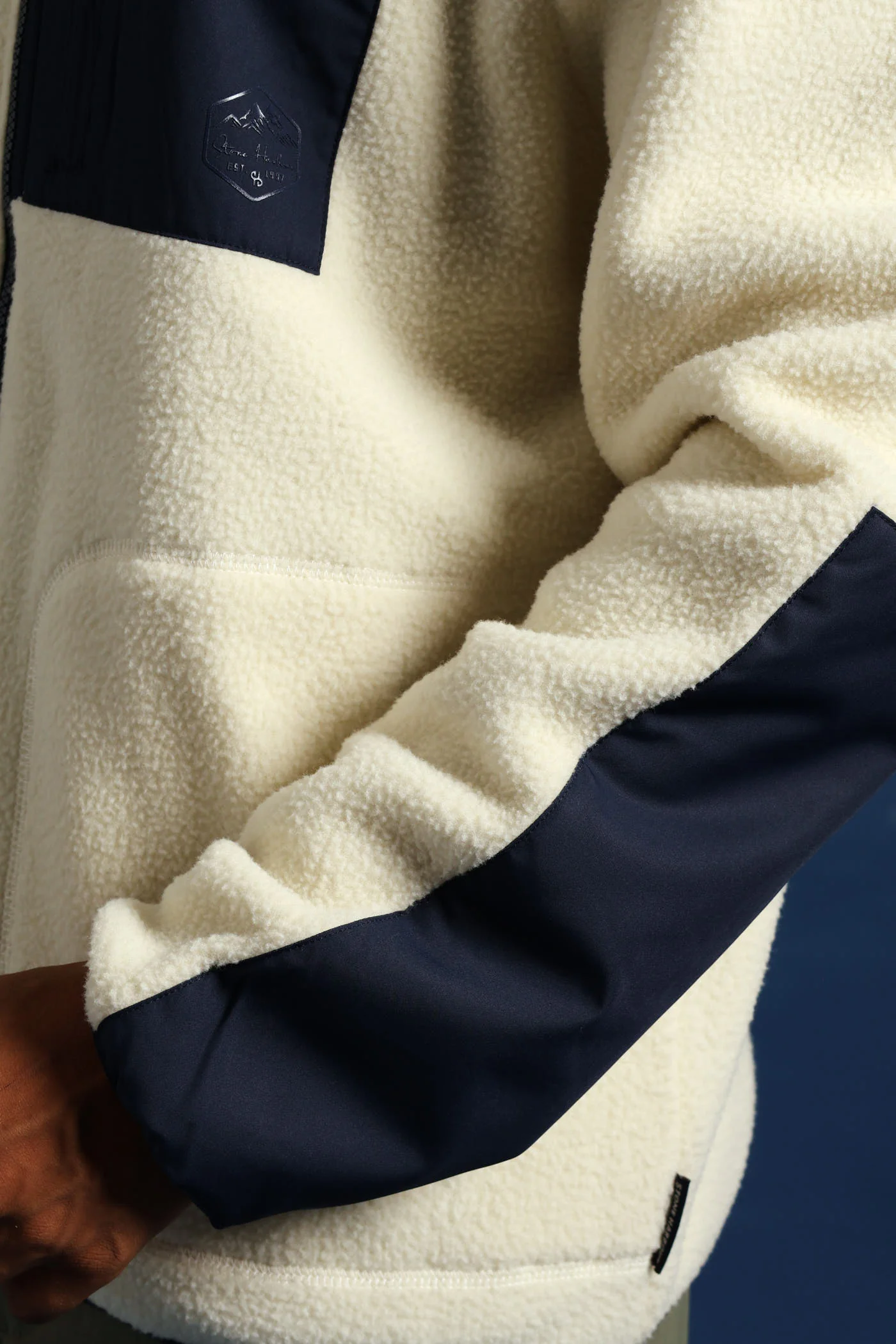 Polar Fleece Nylon Combo Zip Through Jacket - Light Stone/Navy - Image 5