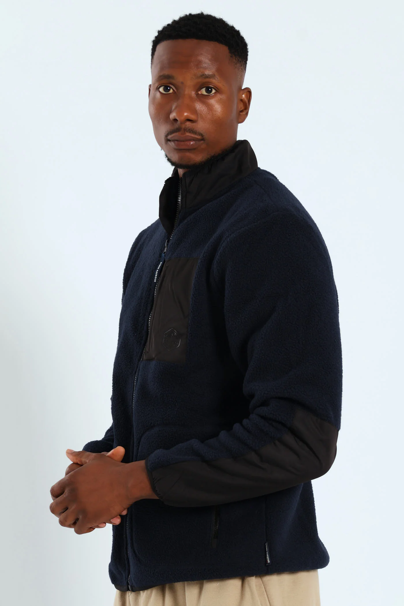 Polar Fleece Nylon Combo Zip Through Jacket - Navy/Black - Image 10