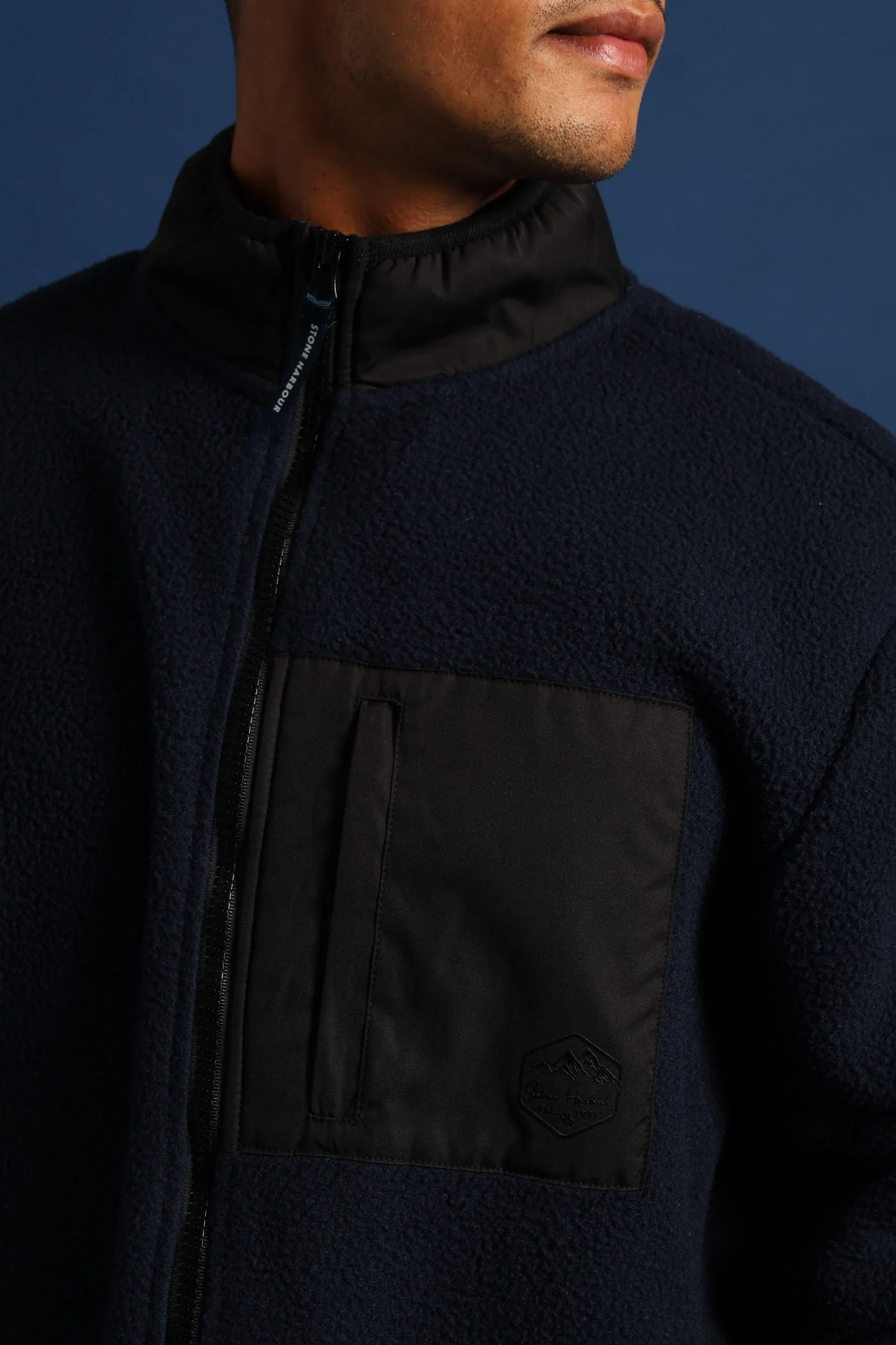 Polar Fleece Nylon Combo Zip Through Jacket - Navy/Black - Image 2