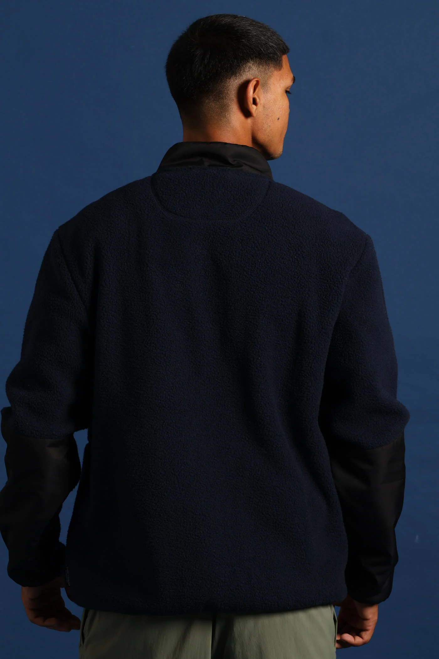 Polar Fleece Nylon Combo Zip Through Jacket - Navy/Black - Image 5