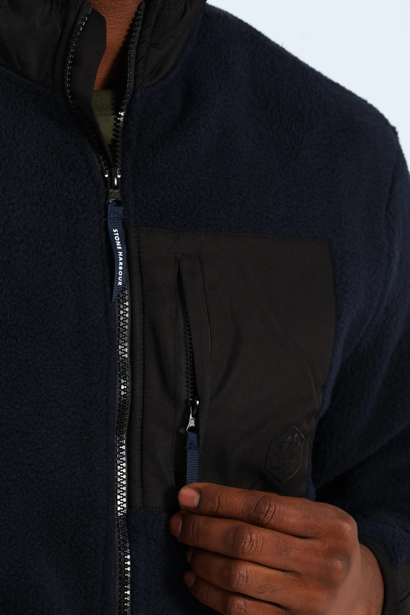 Polar Fleece Nylon Combo Zip Through Jacket - Navy/Black - Image 7