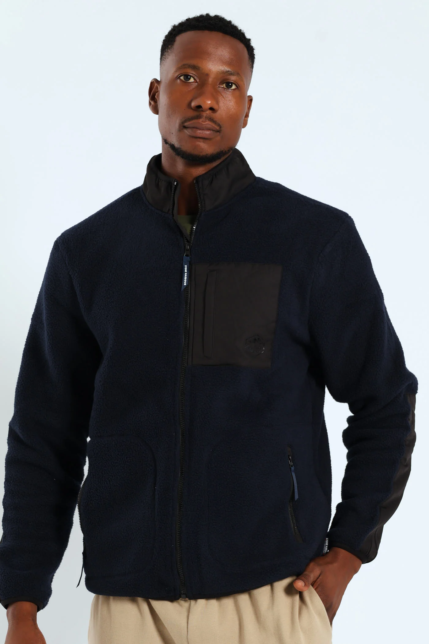 Polar Fleece Nylon Combo Zip Through Jacket - Navy/Black - Image 8