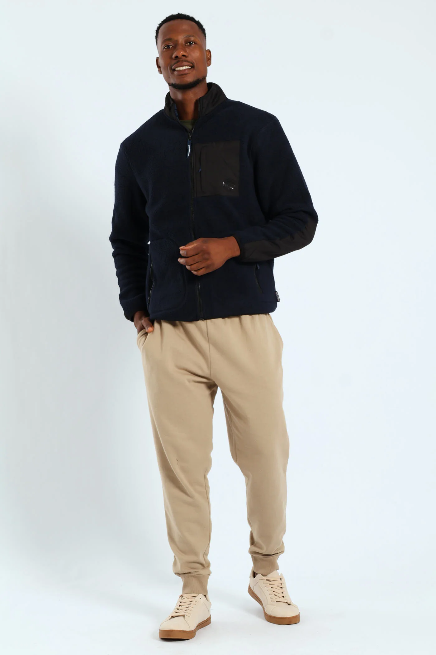 Polar Fleece Nylon Combo Zip Through Jacket - Navy/Black - Image 9