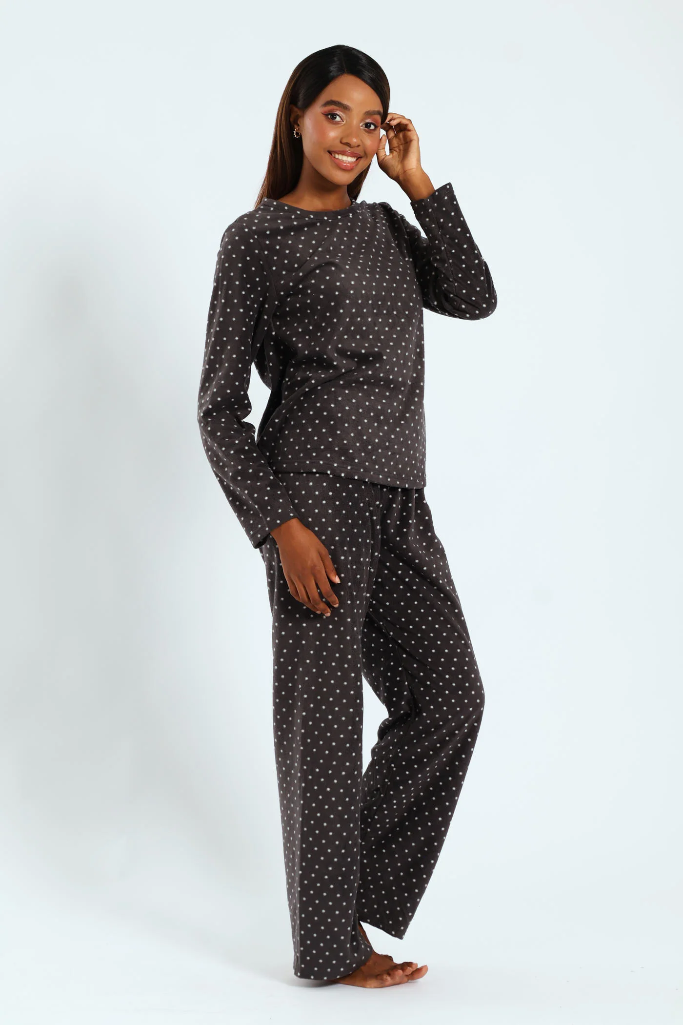 Polar Fleece Spots Sleep Set - Dark Grey - Image 3