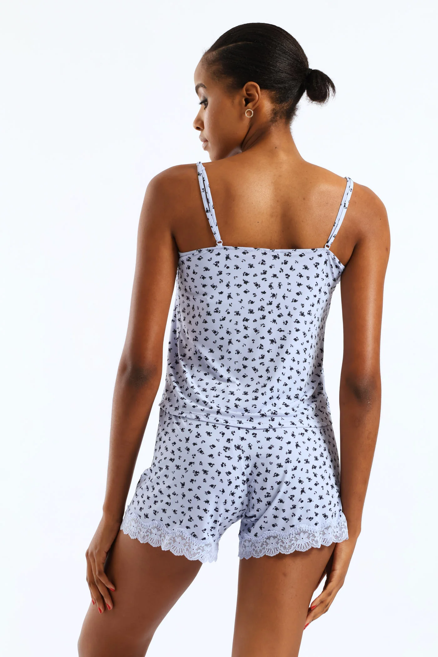 Polyamide Ditsy Cami & Short Set - Blue - Image 5