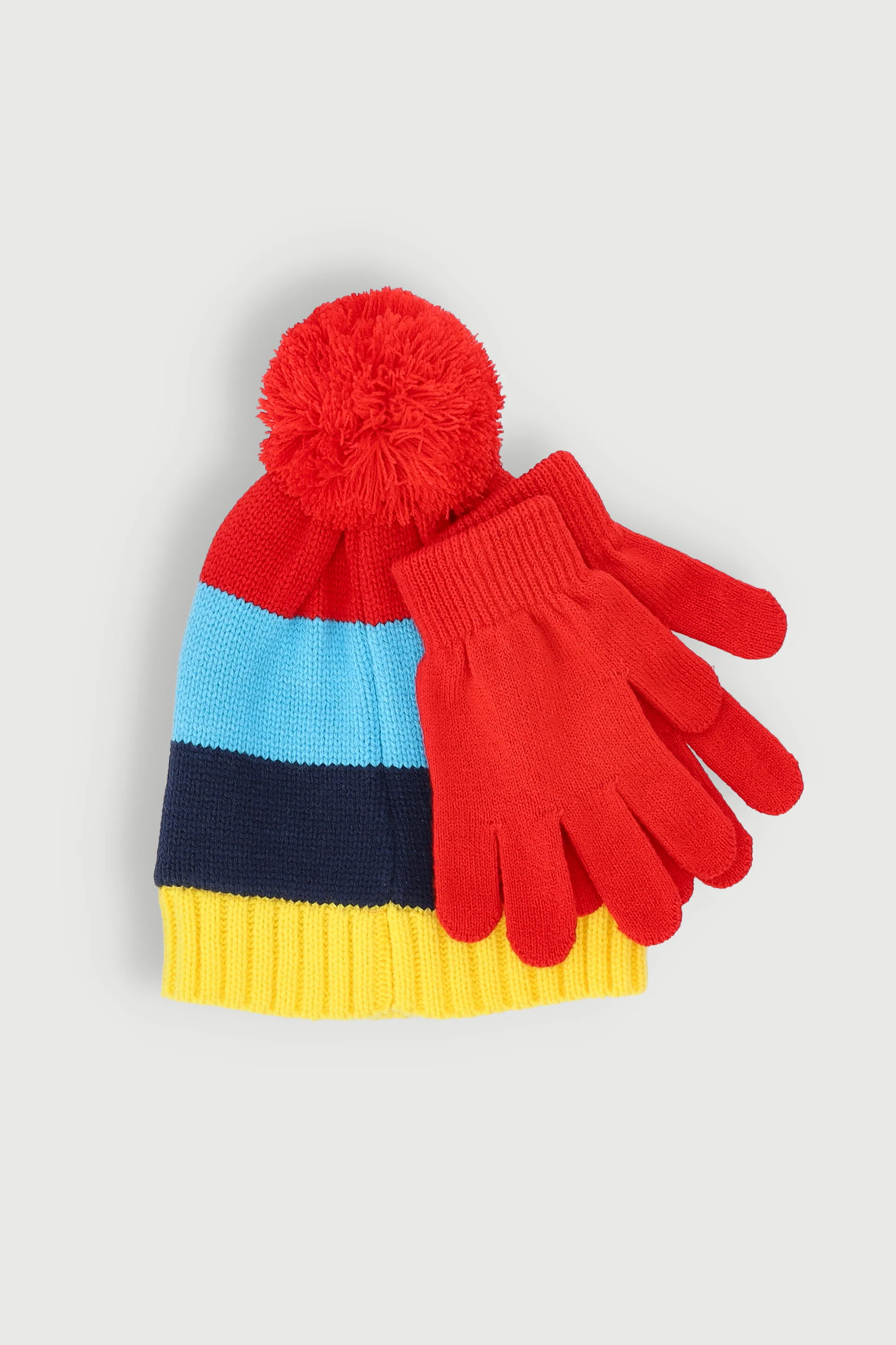 Pre-Boys Pom Pom Beanie & Glove Set - Red - Image 2