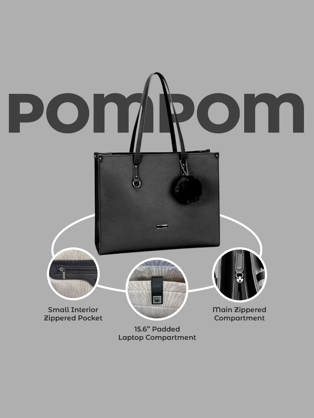 Pompom Ladies Laptop Bag - Black - Image 3