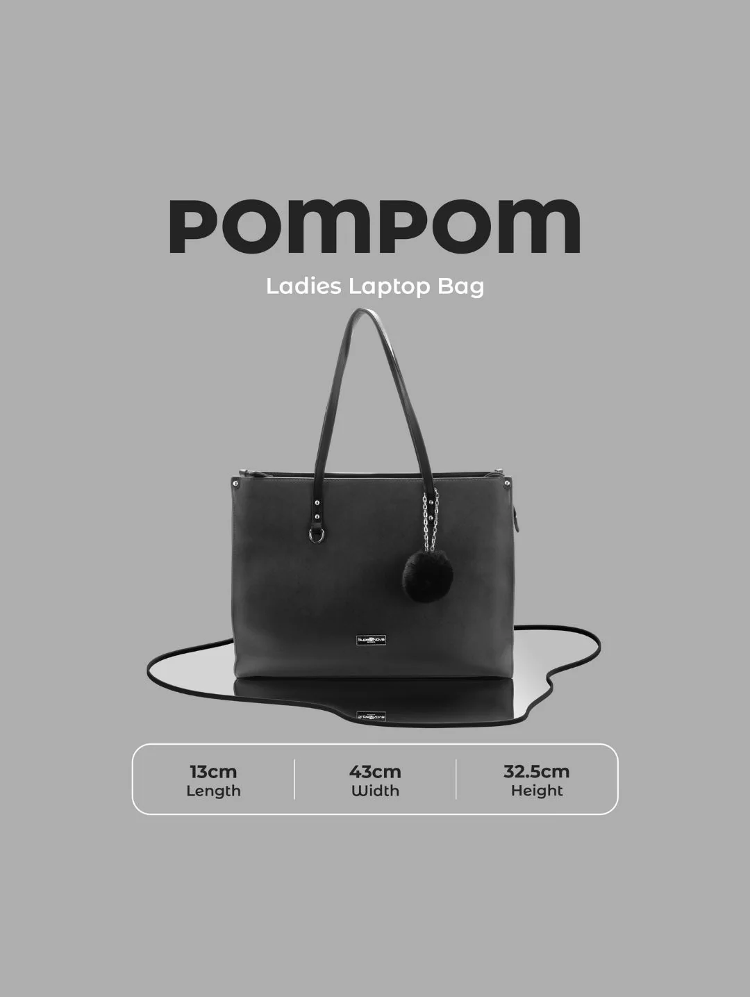 Pompom Ladies Laptop Bag - Black - Image 5