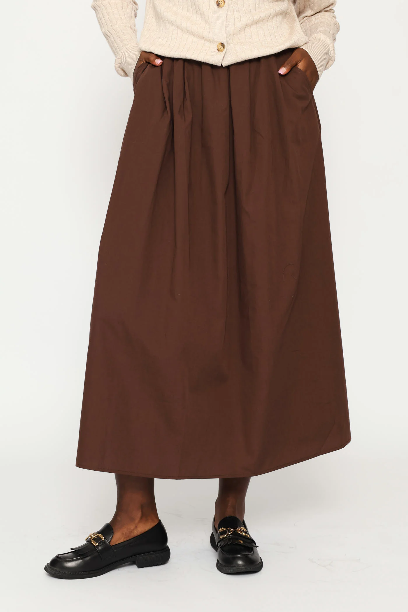 Poplin Flare Midi Skirt - Dark Chocolate - Image 2