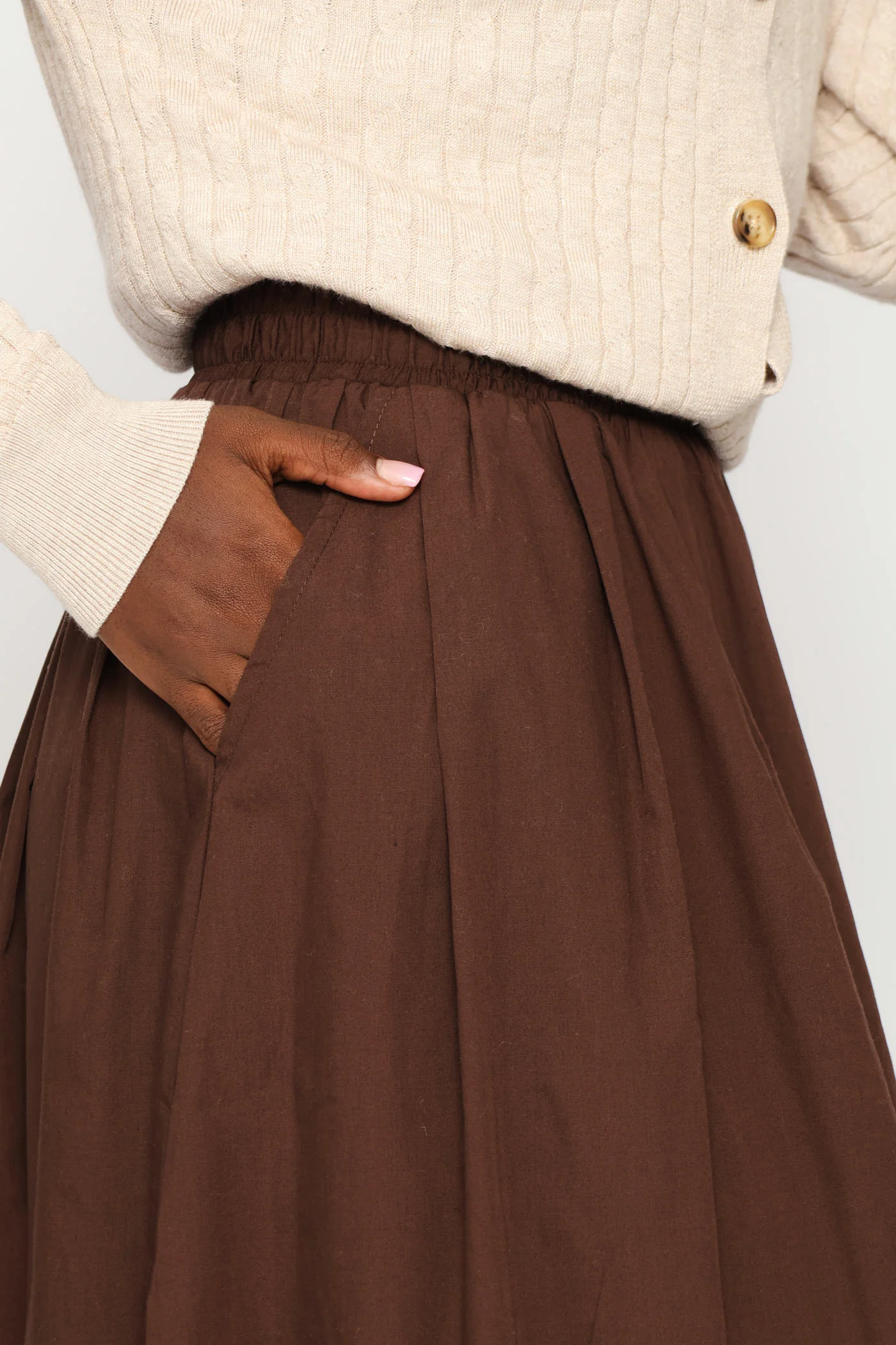 Poplin Flare Midi Skirt - Dark Chocolate - Image 3