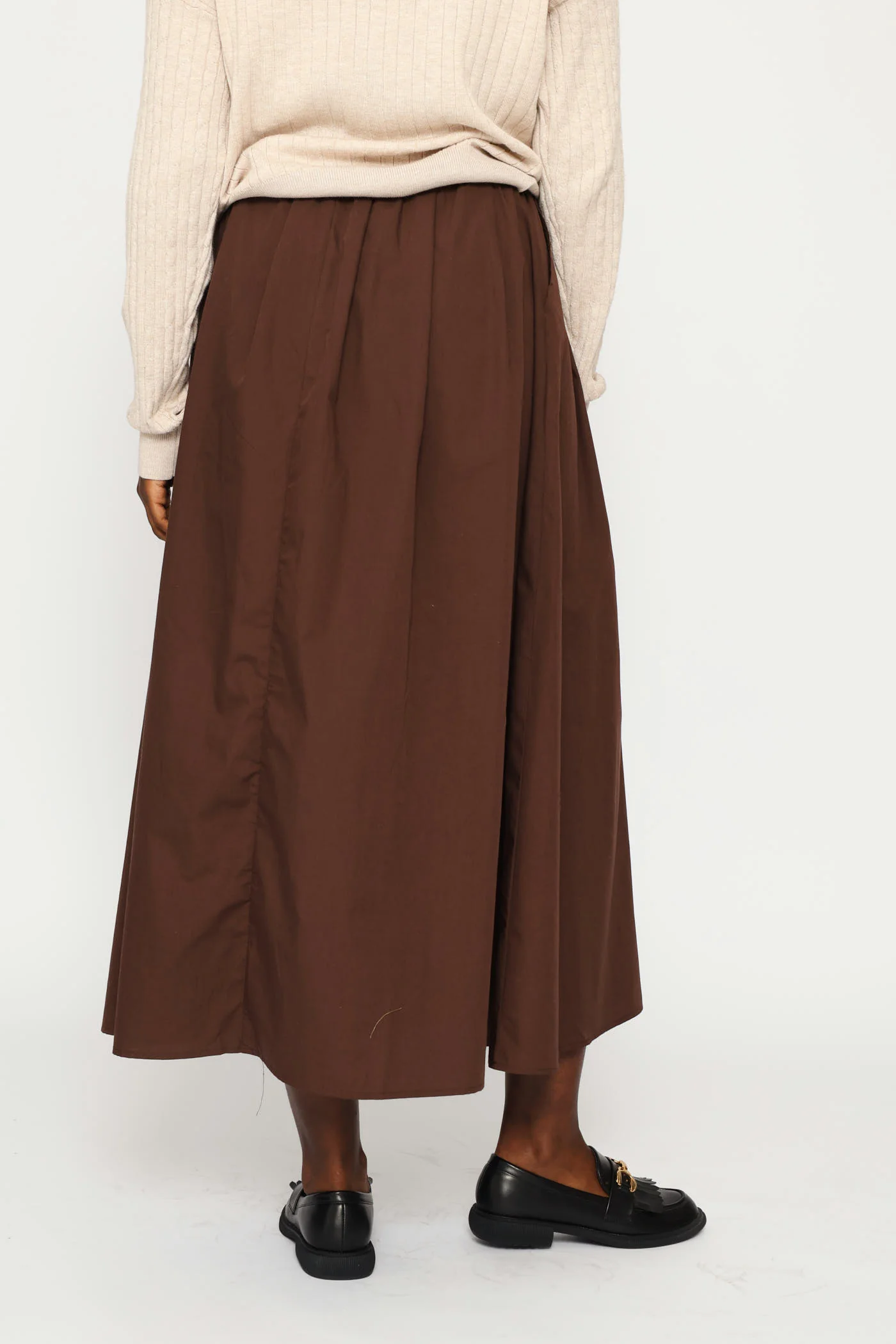 Poplin Flare Midi Skirt - Dark Chocolate - Image 5