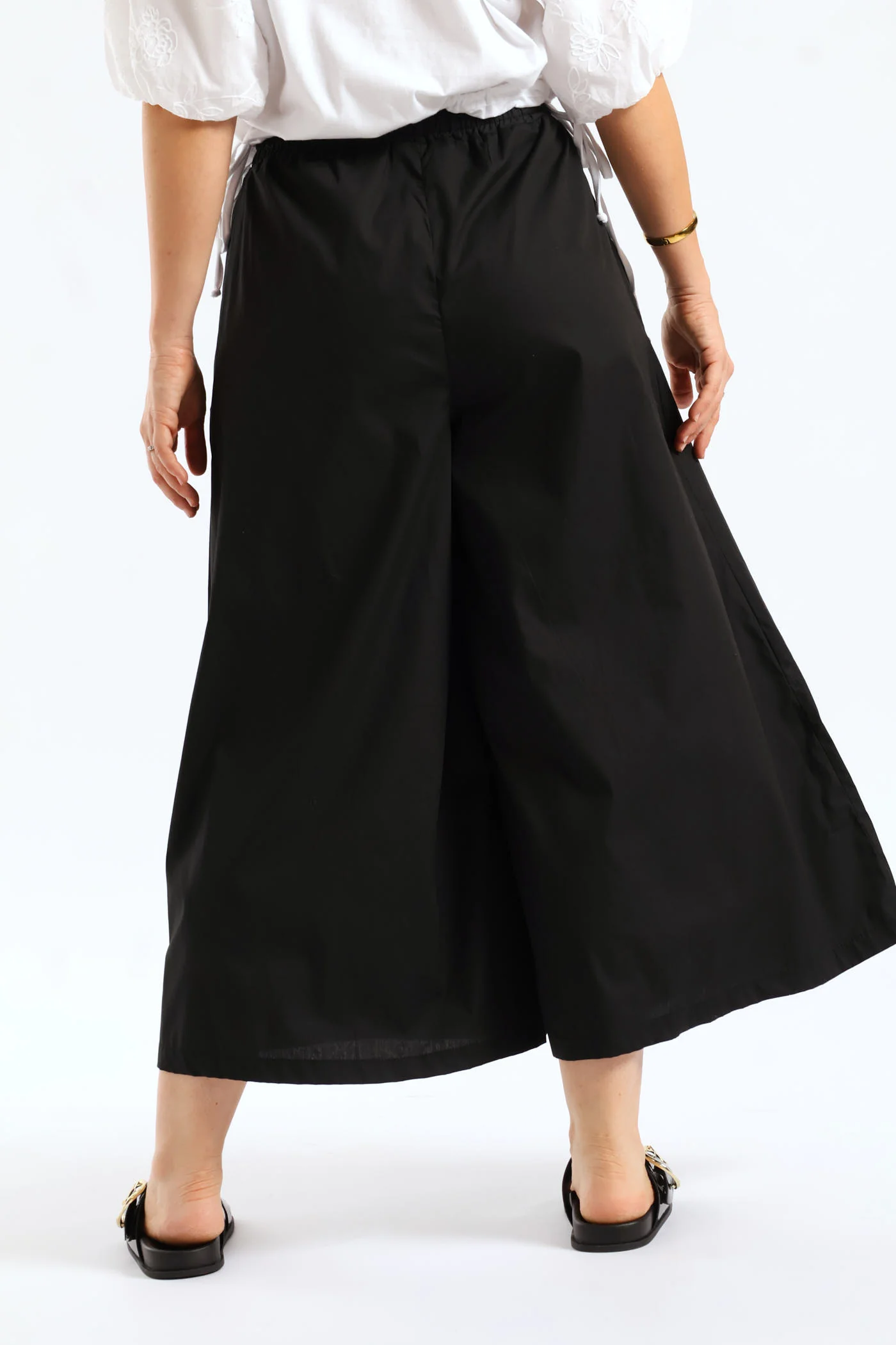 Poplin Wideleg Culotte Pants - Black - Image 5