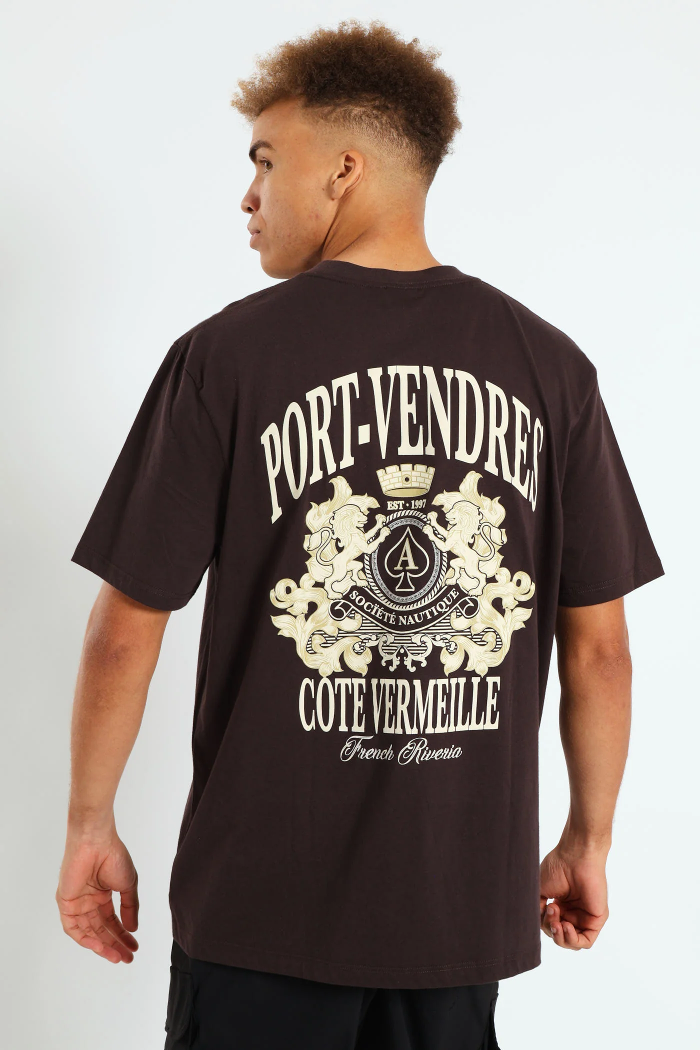 Port Vendres Front & Back Print Tee - Chocolate - Image 2