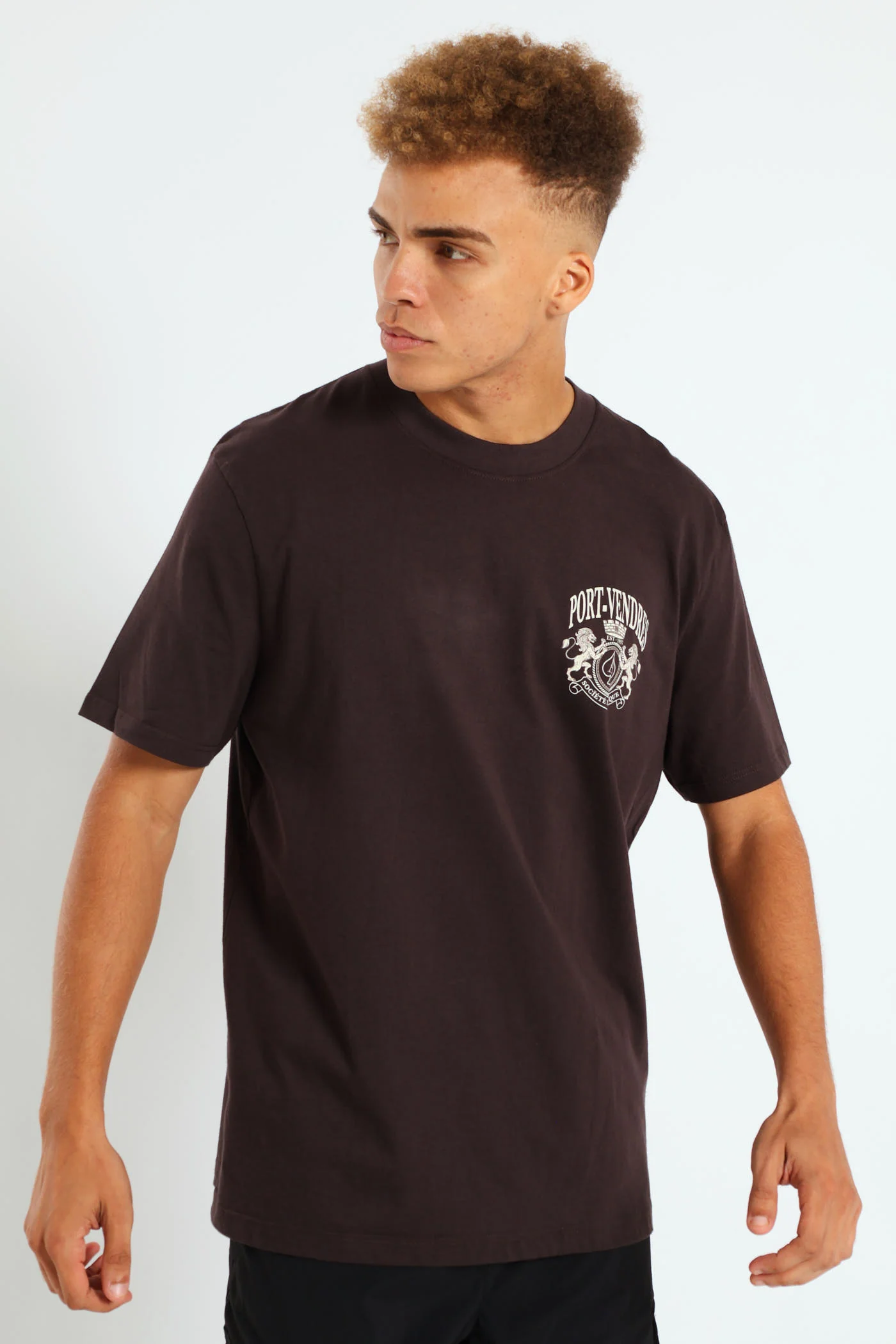 Port Vendres Front & Back Print Tee - Chocolate - Image 3