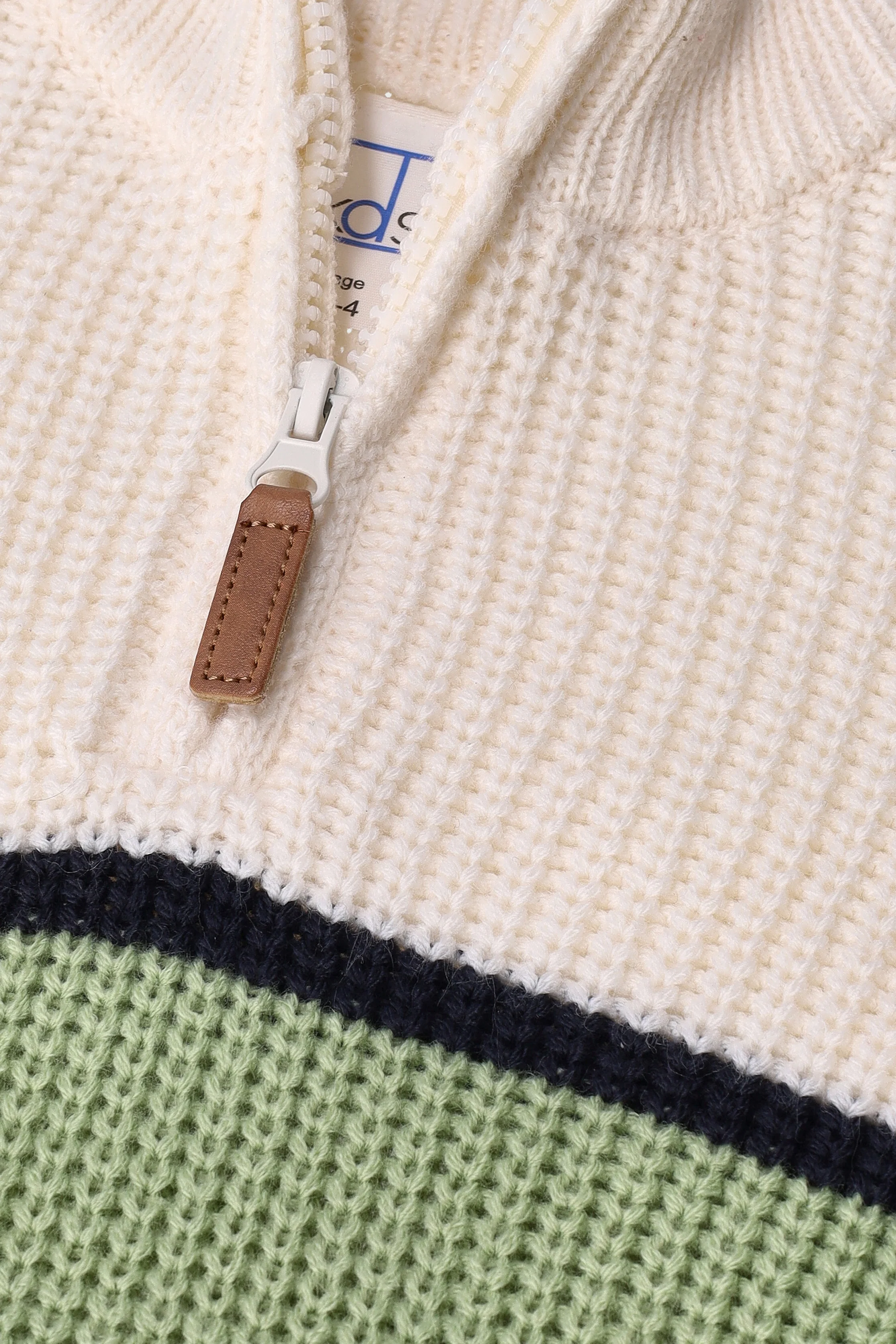 Pre-Boys 1/4 Long Sleeve Zip Knit Acrylic Waffle - Cream - Image 2
