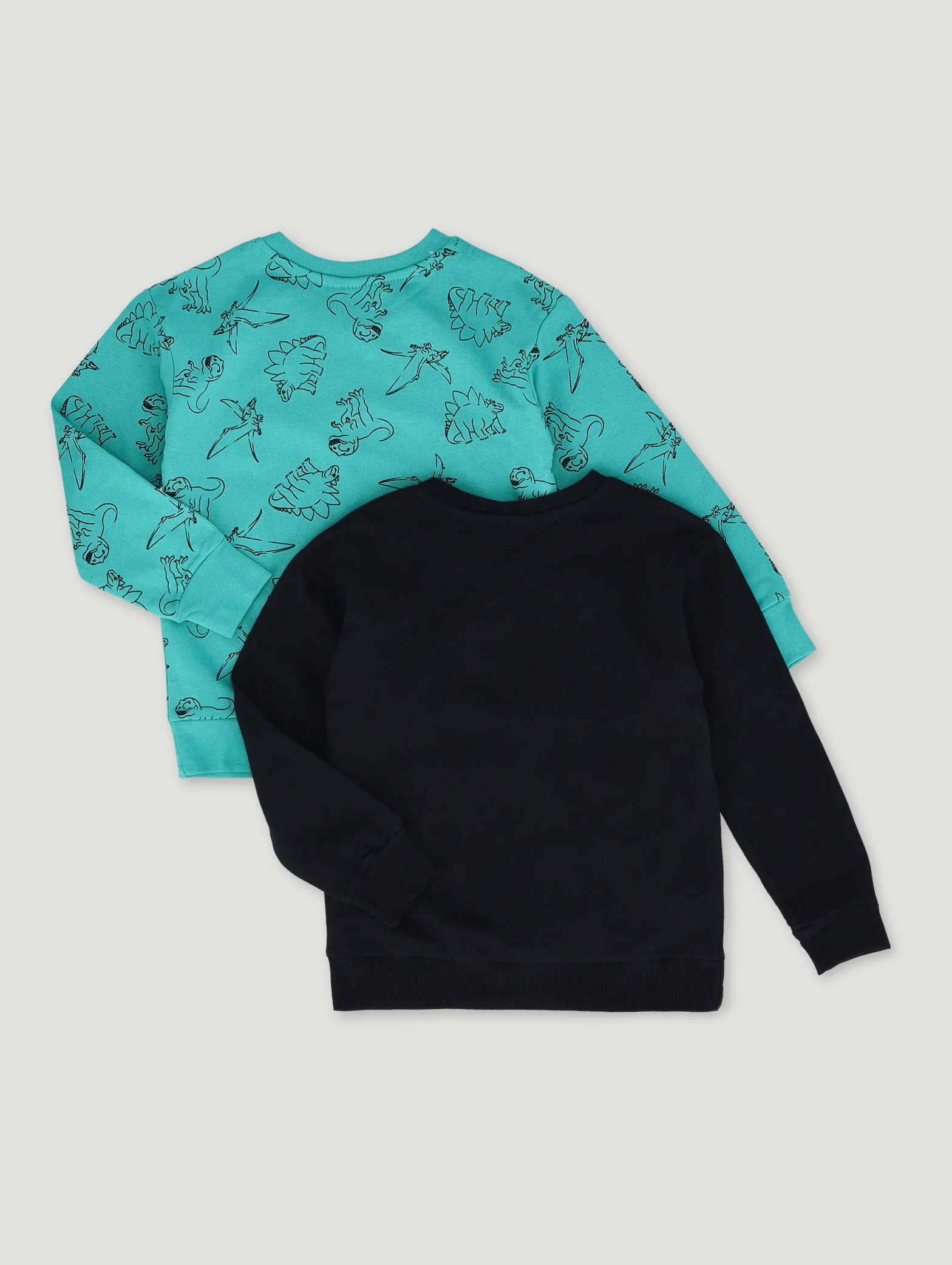 Pre-Boys 2 Pack Dino Print Crew Tops - Teal/Black - Image 2