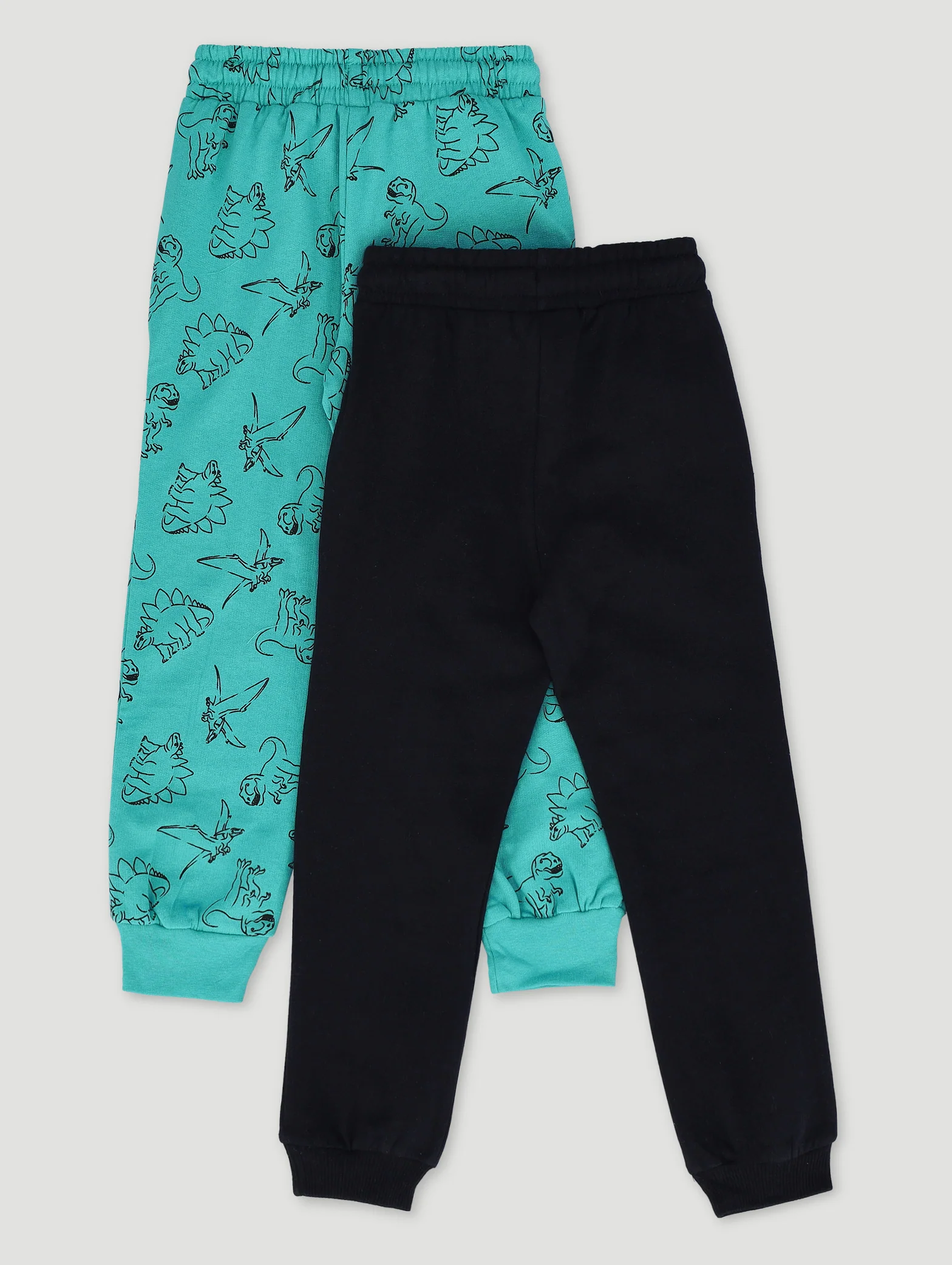 Pre-Boys 2 Pack Dino Print Fleece Joggers - Teal/Black - Image 2