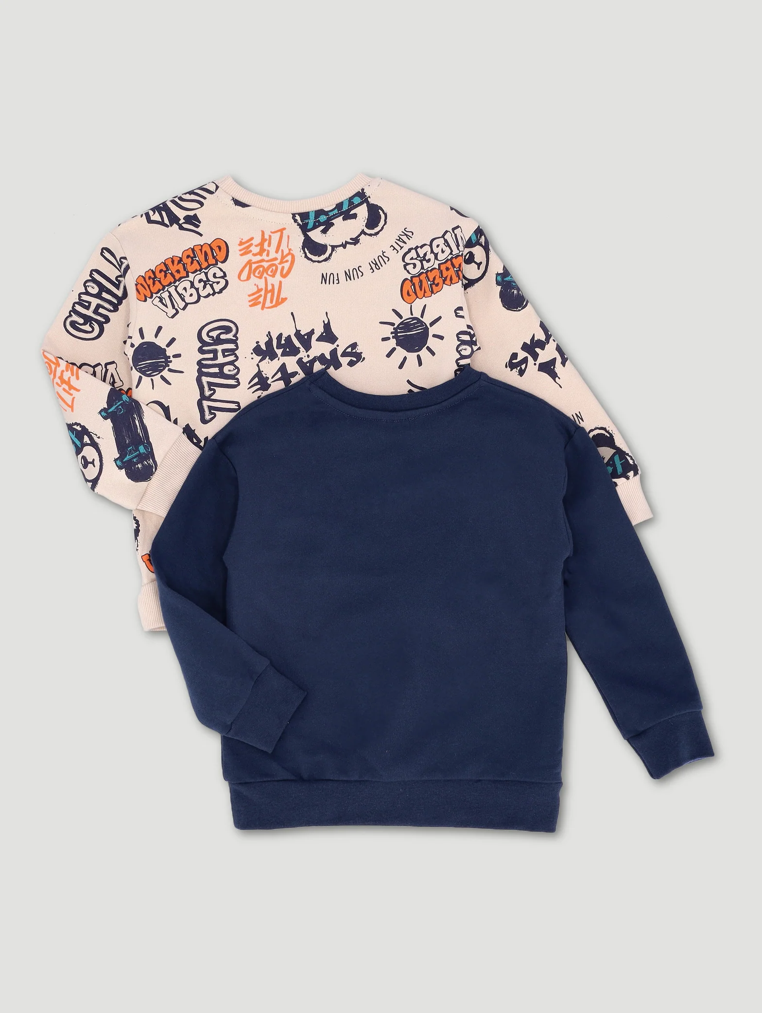 Pre-Boys 2 Pack Graffiti Skate Fleece Top - Navy/Grey - Image 2