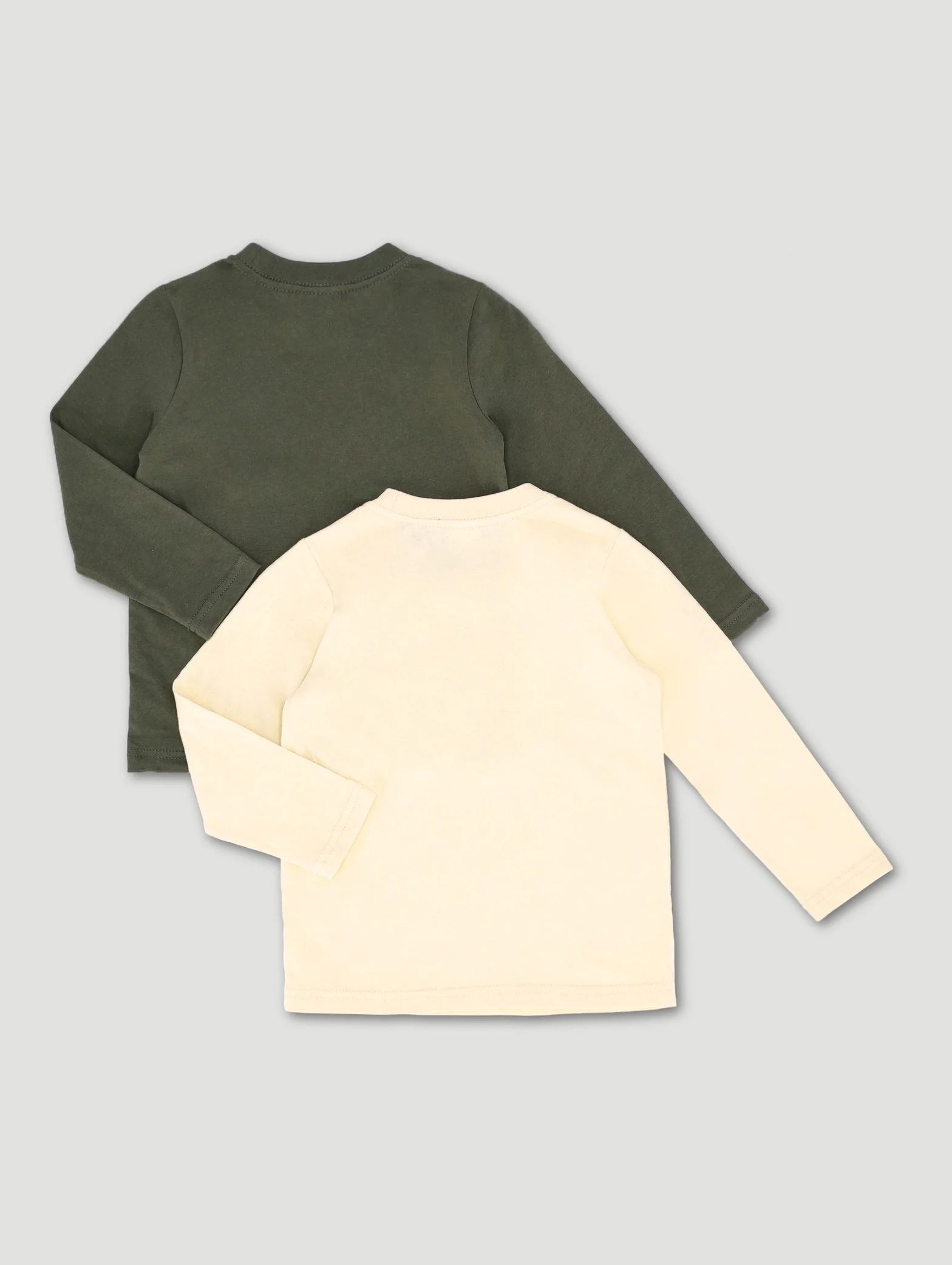 Pre-Boys 2 Pack Long Sleeve Dino Tee - Stone/Olive - Image 2