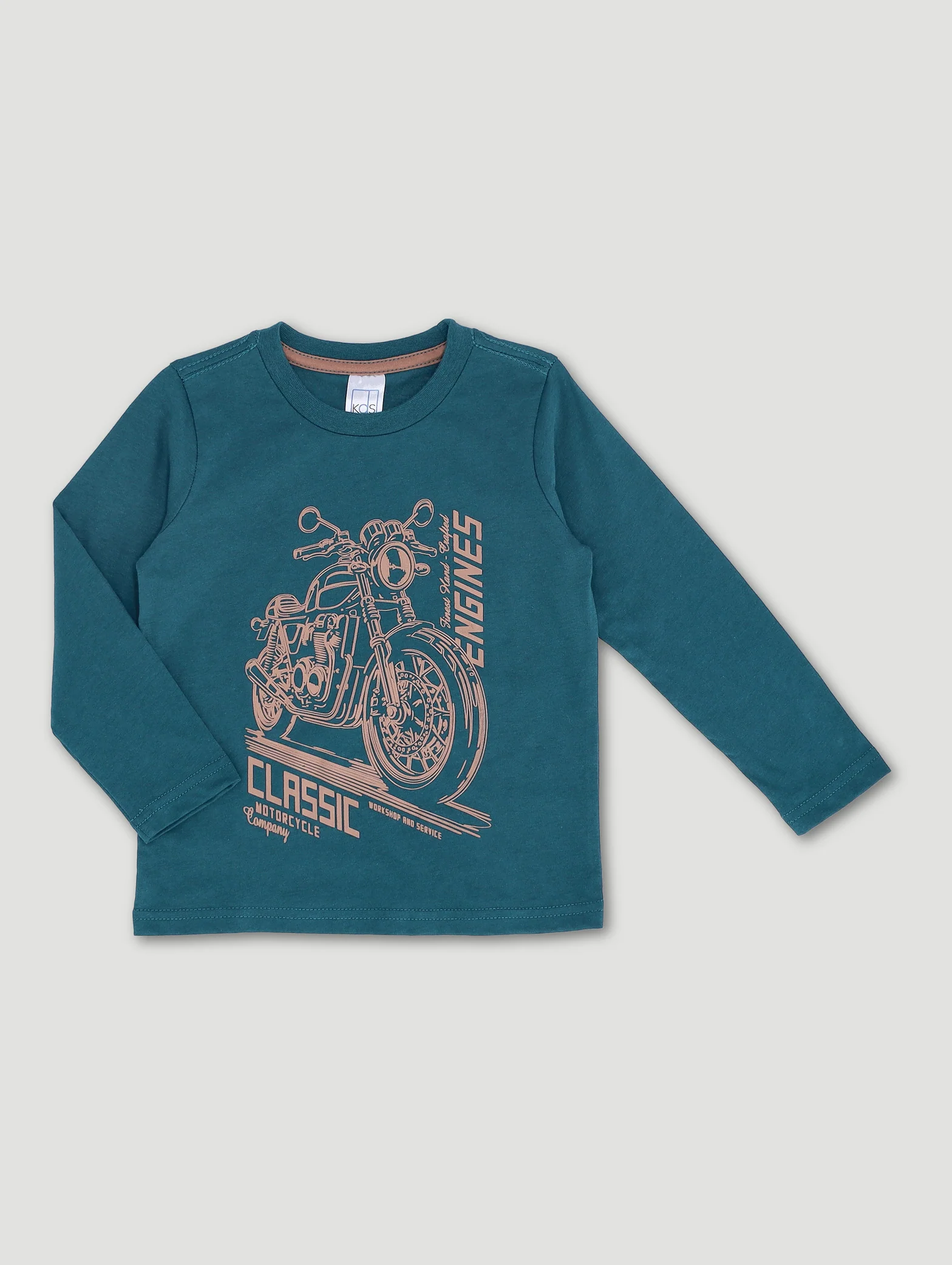 Pre-Boys 2 Pack Long Sleeve Motorbike Tees - Tan/Teal - Image 3