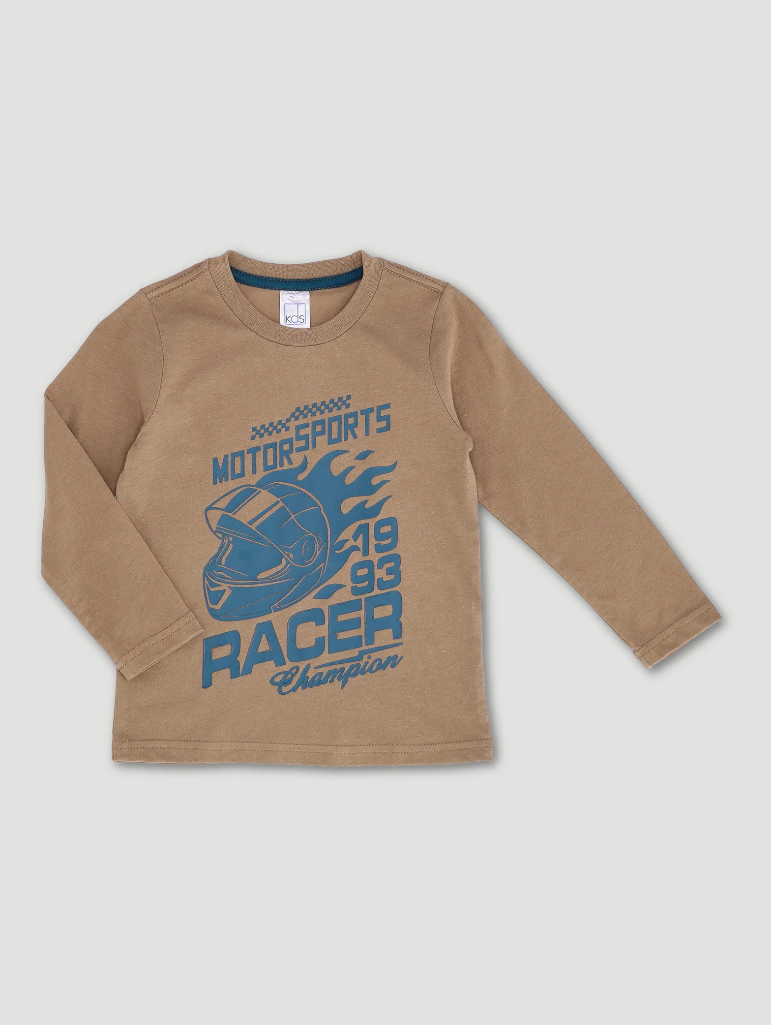 Pre-Boys 2 Pack Long Sleeve Motorbike Tees - Tan/Teal - Image 4