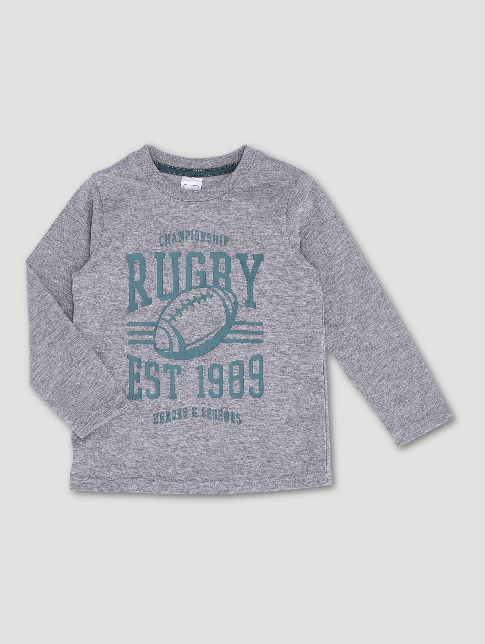 Pre-Boys 2 Pack Long Sleeve Rugby Tee - Teal/Grey Melange - Image 3