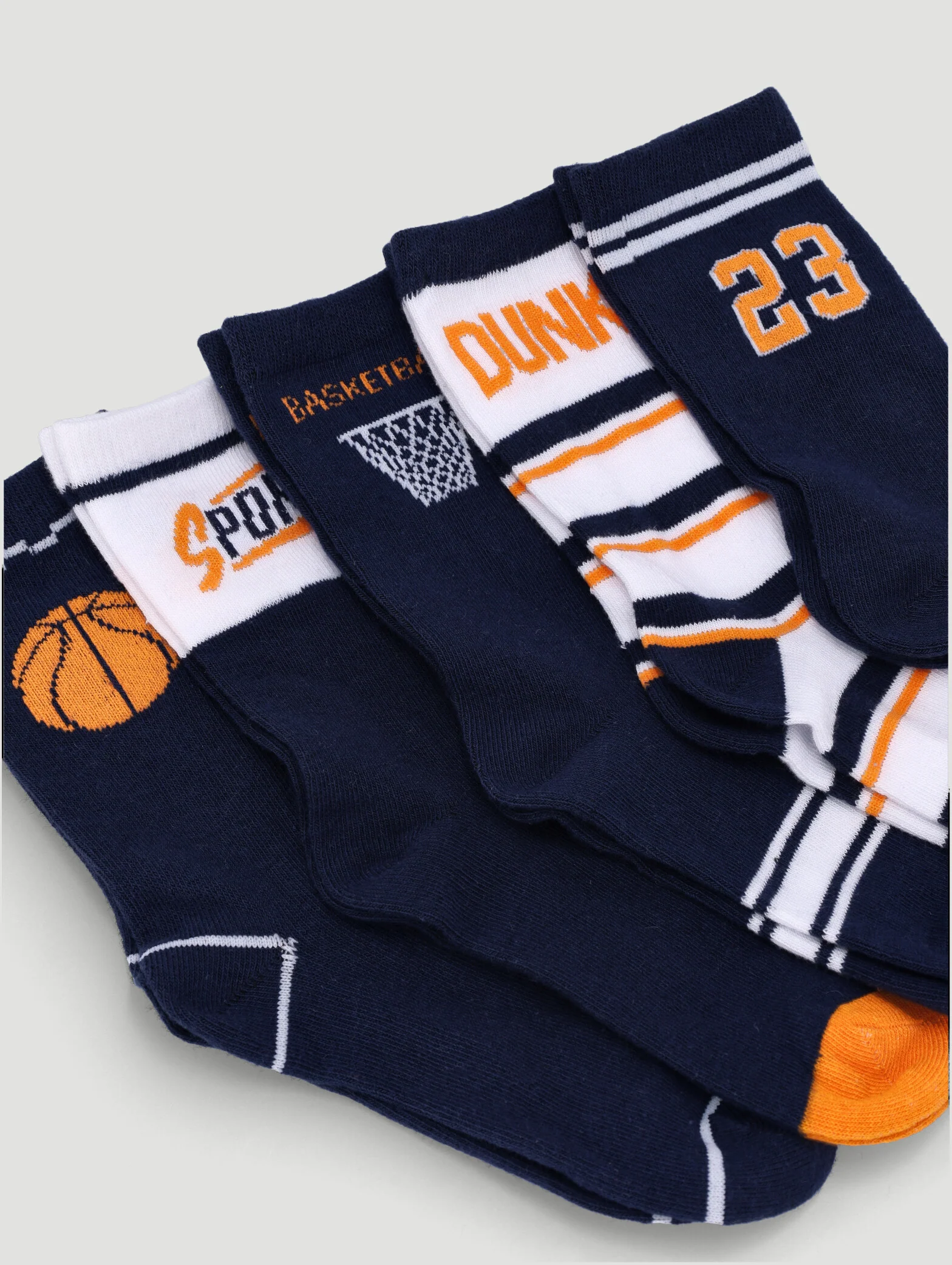 Pre-Boys 5 Pack Striped Basketball Ankle Socks - Navy - Image 2