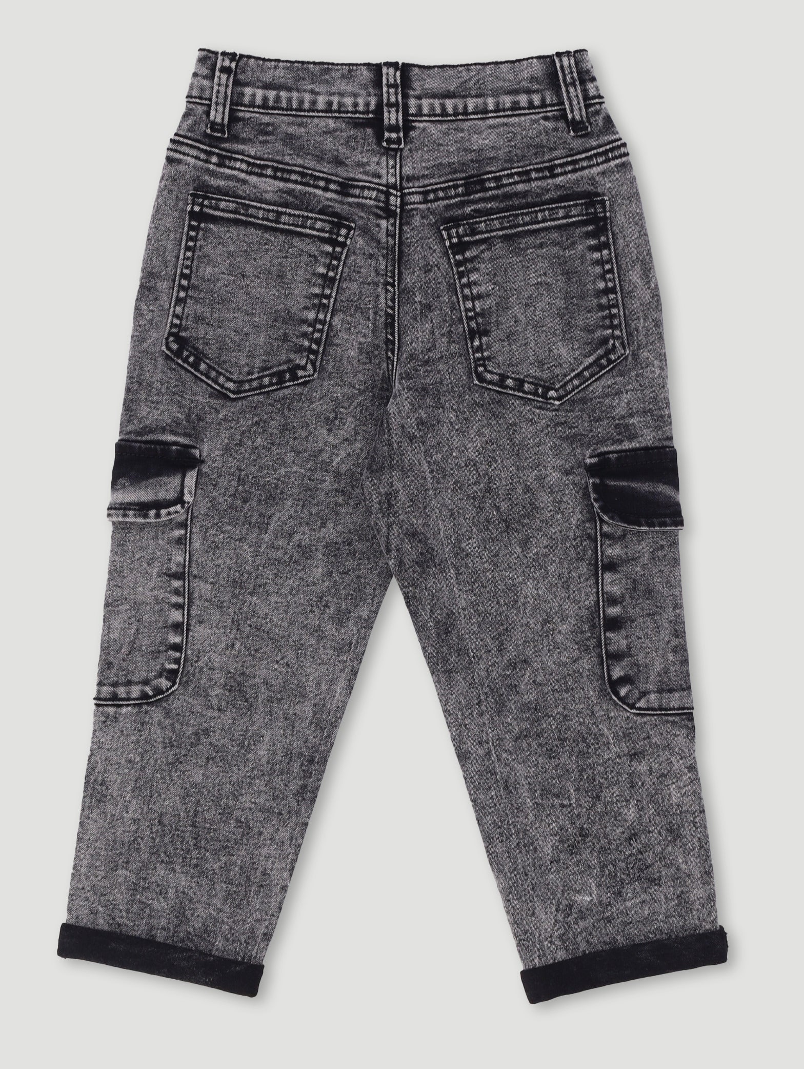 Pre-Boys Acid Wash Cargo Denim - Charcoal - Image 3