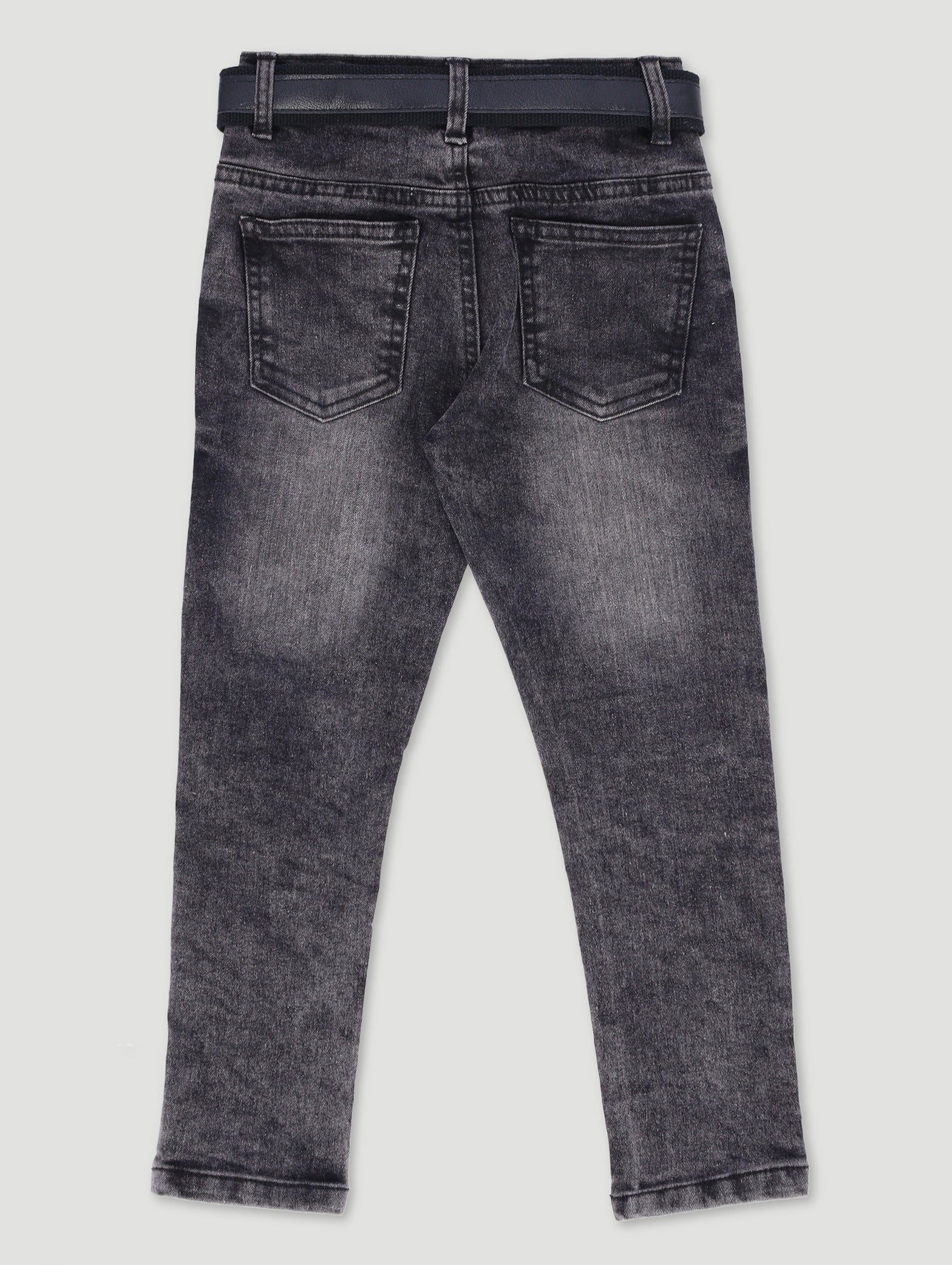 Pre-Boys Belted Acid Wash Denim - Charcoal - Image 2