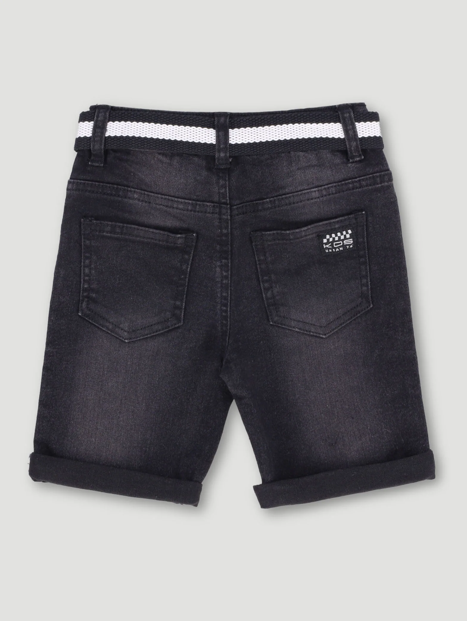 Pre-Boys Belted Denim Short - Black - Image 2