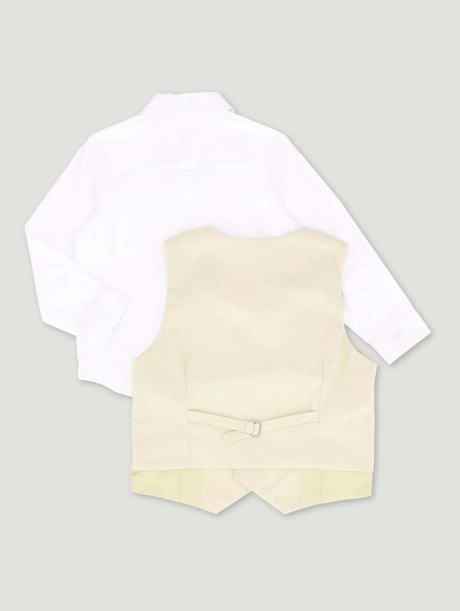 Pre-Boys Bow Tie & Waistcoat Smart Shirt - Stone/White - Image 2