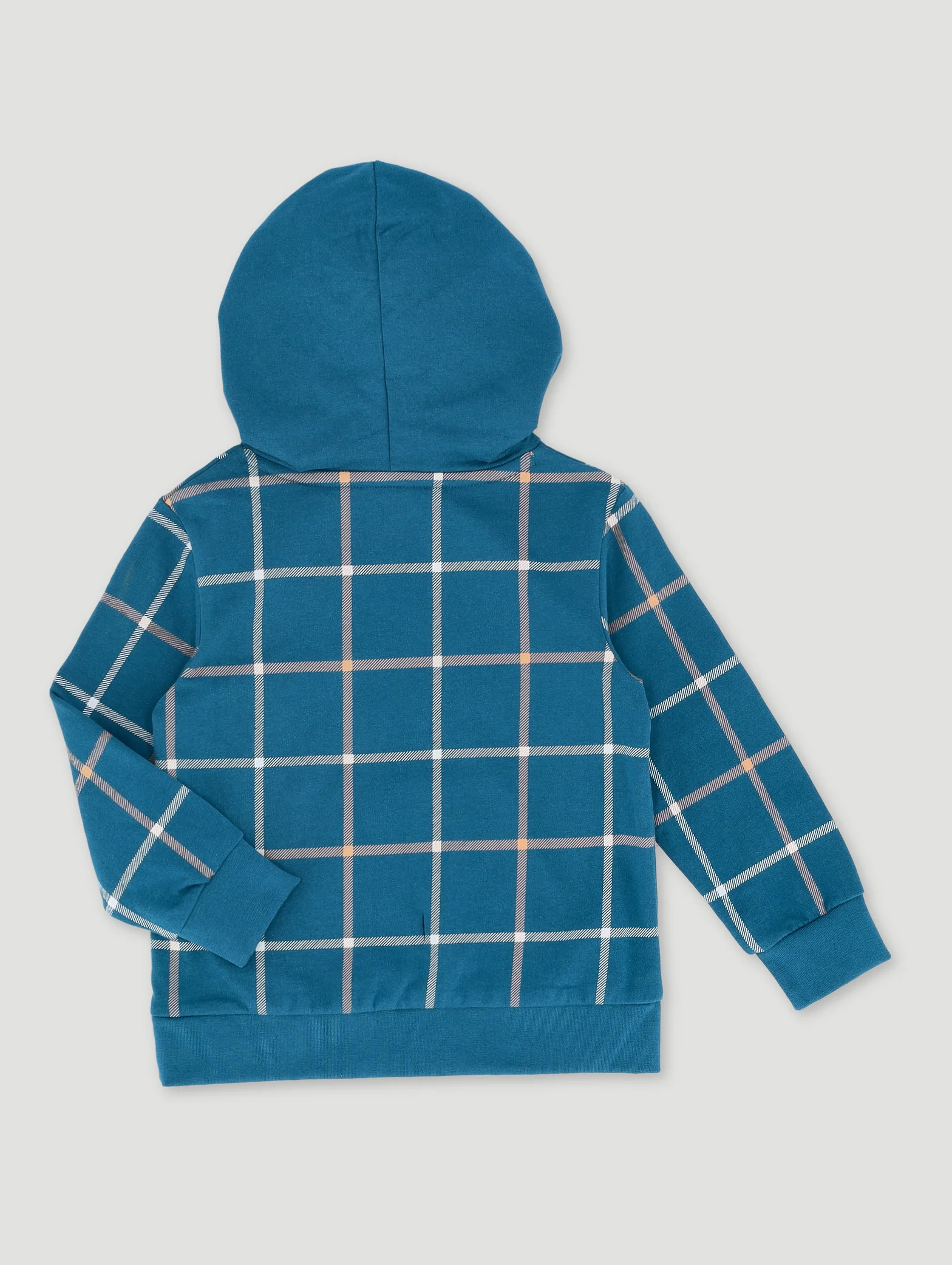 Pre-Boys Check Hoody - Blue/Tan - Image 2