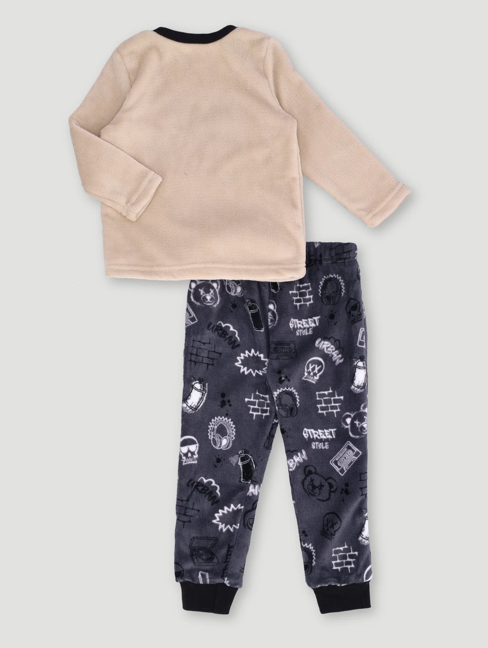 Pre - Boys Coral Fleece Graffiti Spray Can Sleep Set - Nude - Image 2