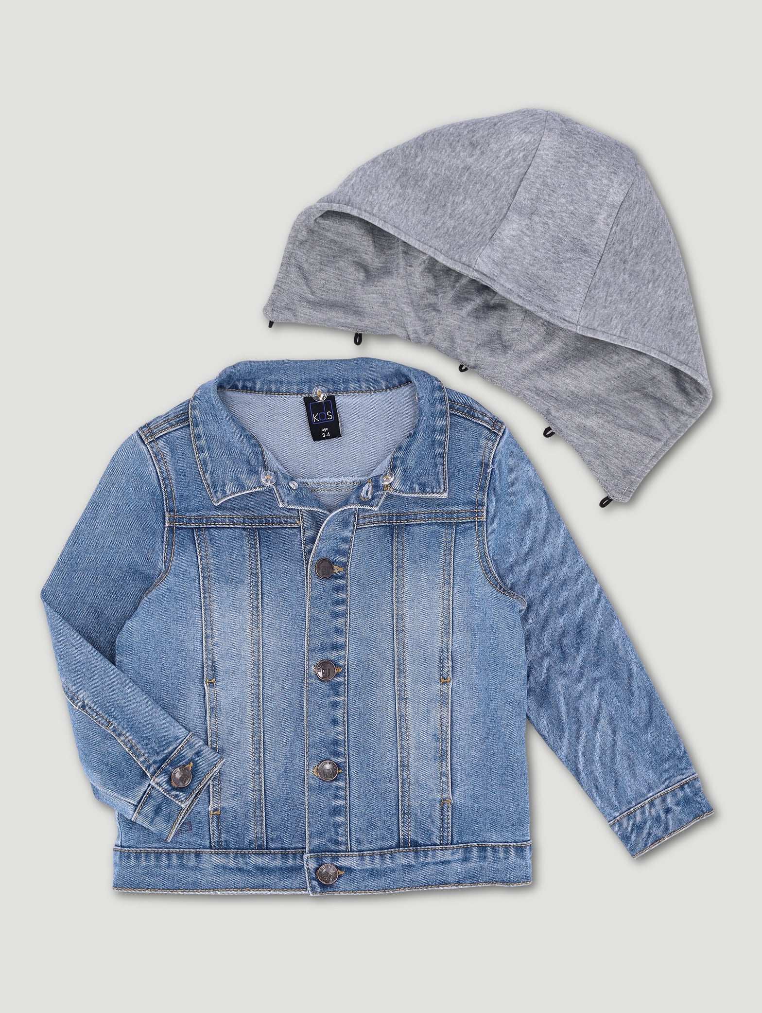 Pre-Boys Denim Bomber Jacket With Fleece Hood - Blue - Image 3