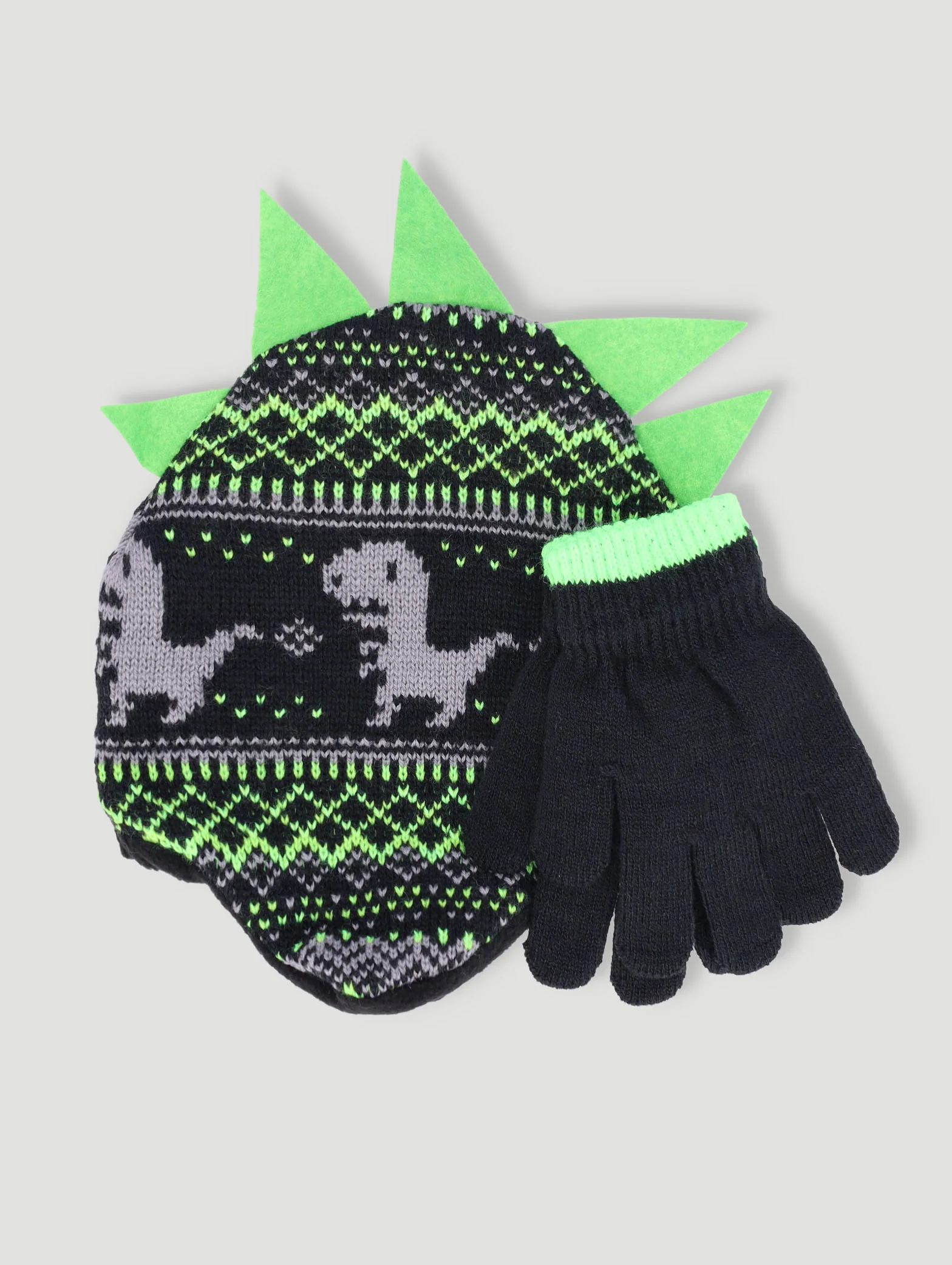 Pre-Boys Dino Beanie And Glove Set - Green - Image 2